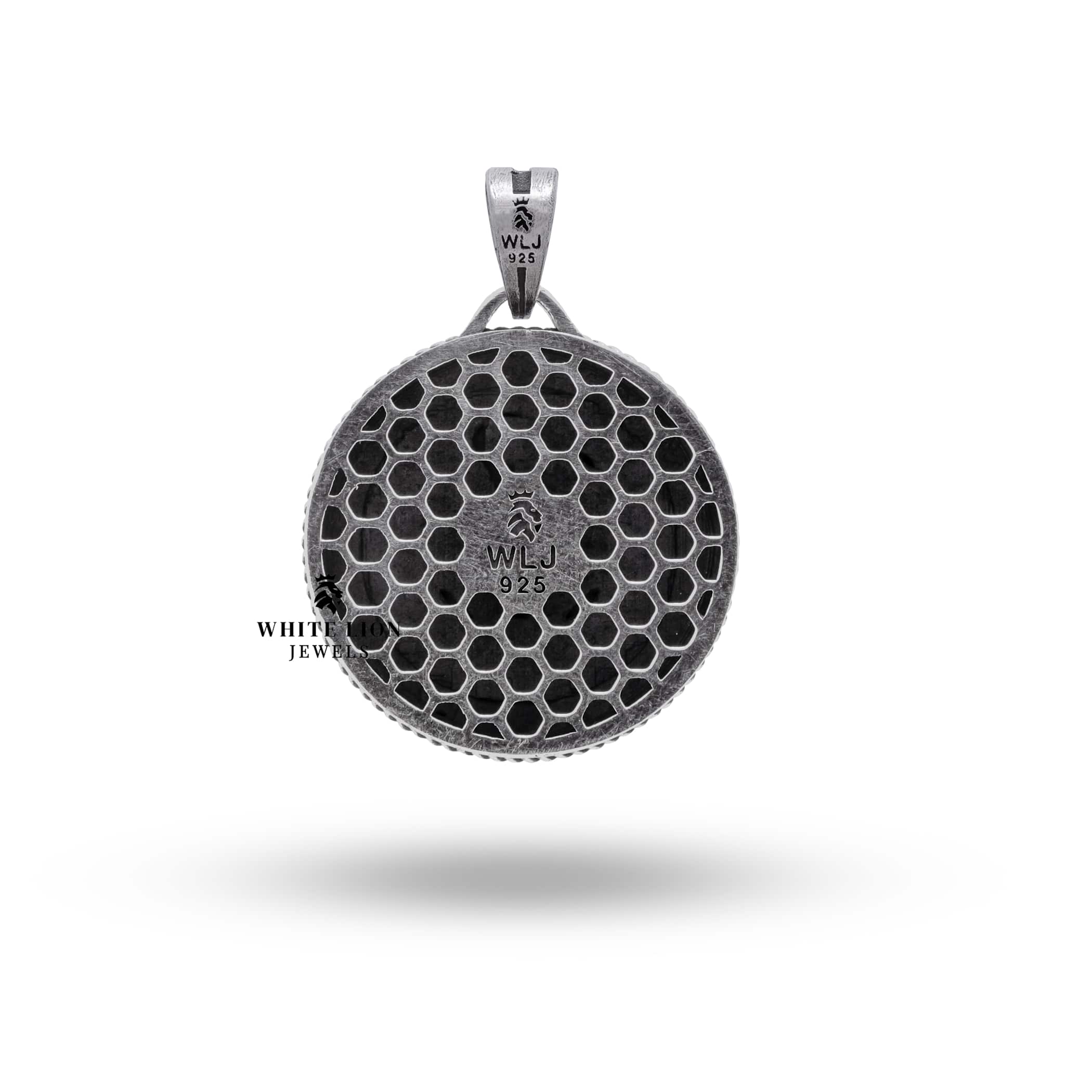 Unique Memento Mori themed Gemini Zodiac Pendant in oxidized silver with protective coating.