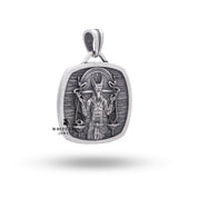 Side view of Anubis Scale Square Egyptian 925 Sterling Silver Pendant showcasing detailed craftsmanship.