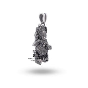 Side view of Sarangpur Hanuman Sterling Silver Pendant detailing craftsmanship and protective coating