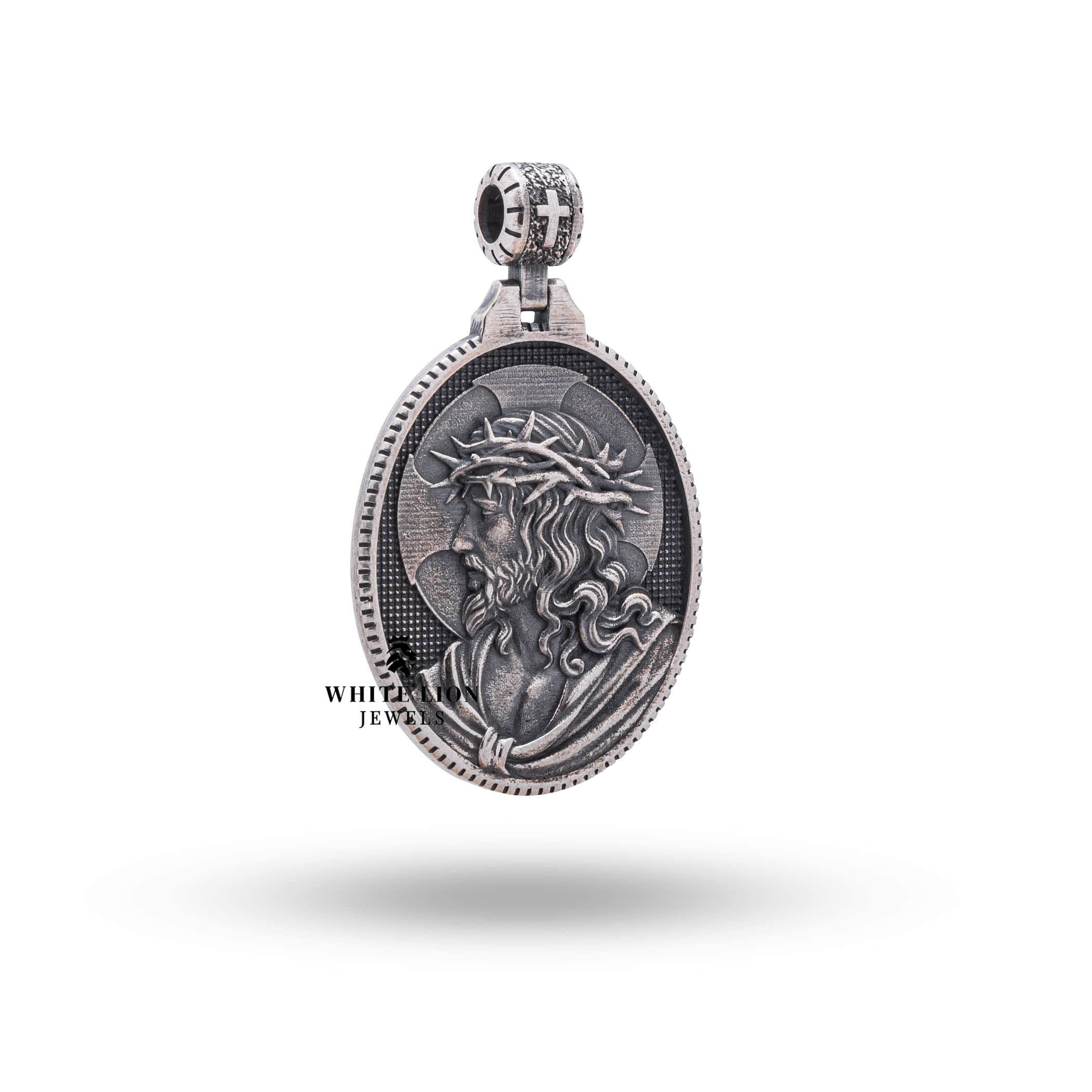 925 sterling silver pendant in oxidized finish featuring Jesus crown thorns
