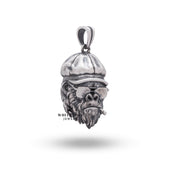 Close-up of the oxidized silver finish and craftsmanship on the Gangster Smoking Monkey Pendant