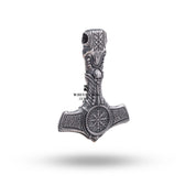 Side view of Thor Hammer Skull 925 Sterling Silver Pendant, highlighting the 3D craftsmanship and design.