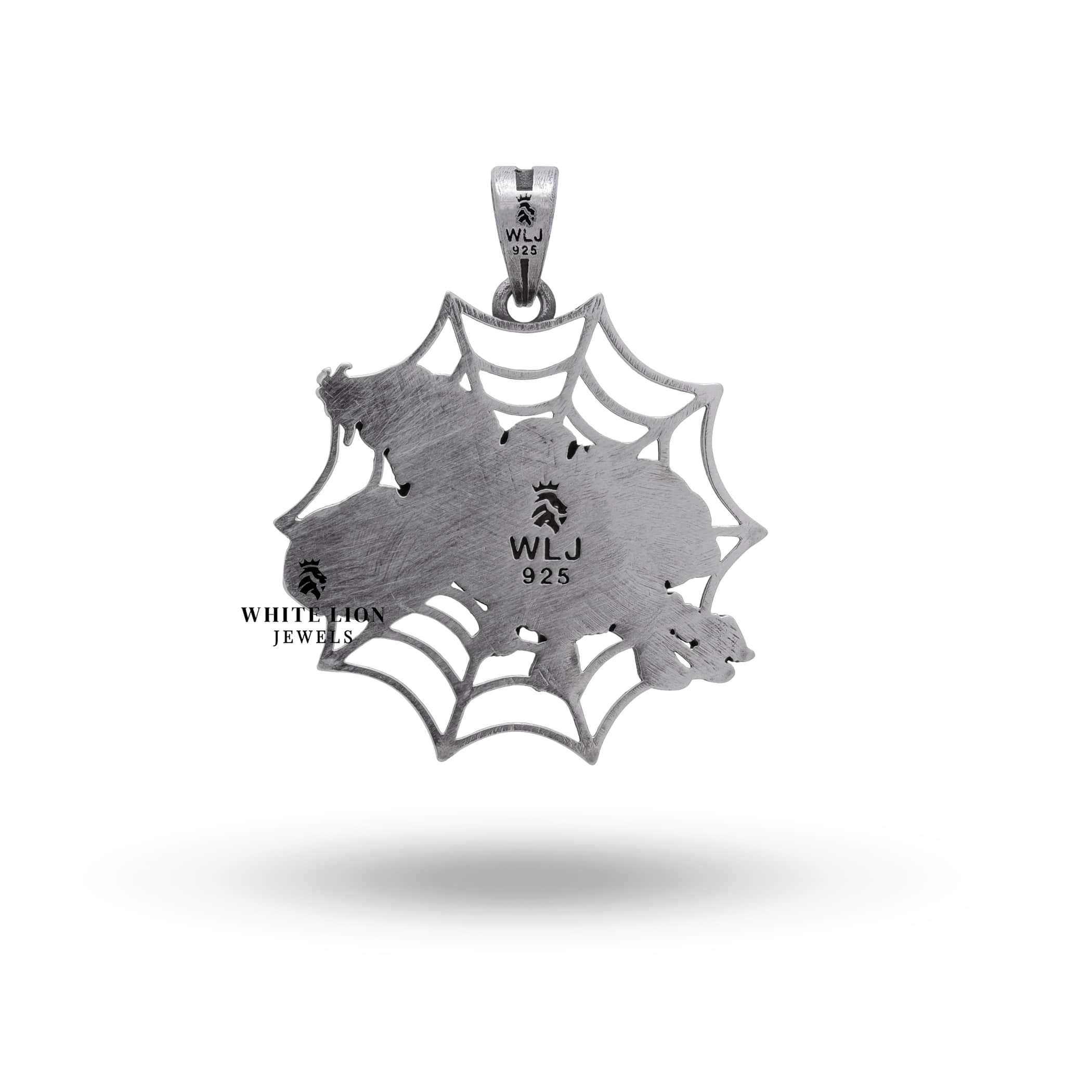 Unique 925 sterling silver Spider Man Pendant in oxidized silver, a must-have for comic jewelry collectors.