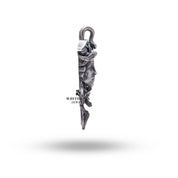 Detailed view of Medusa Gorgon Snakes Pendant in sterling silver, with artisan craftsmanship in oxidized finish from a third angle.