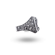 Angle view of Medusa Gorgon Snakes 925 Sterling Silver Ring highlighting its artisanal design and oxidized finish.