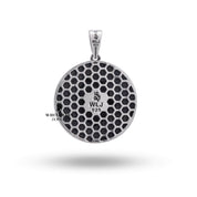 Sterling Silver Dog Wolf Pendant with nickel free clear protective coating on display