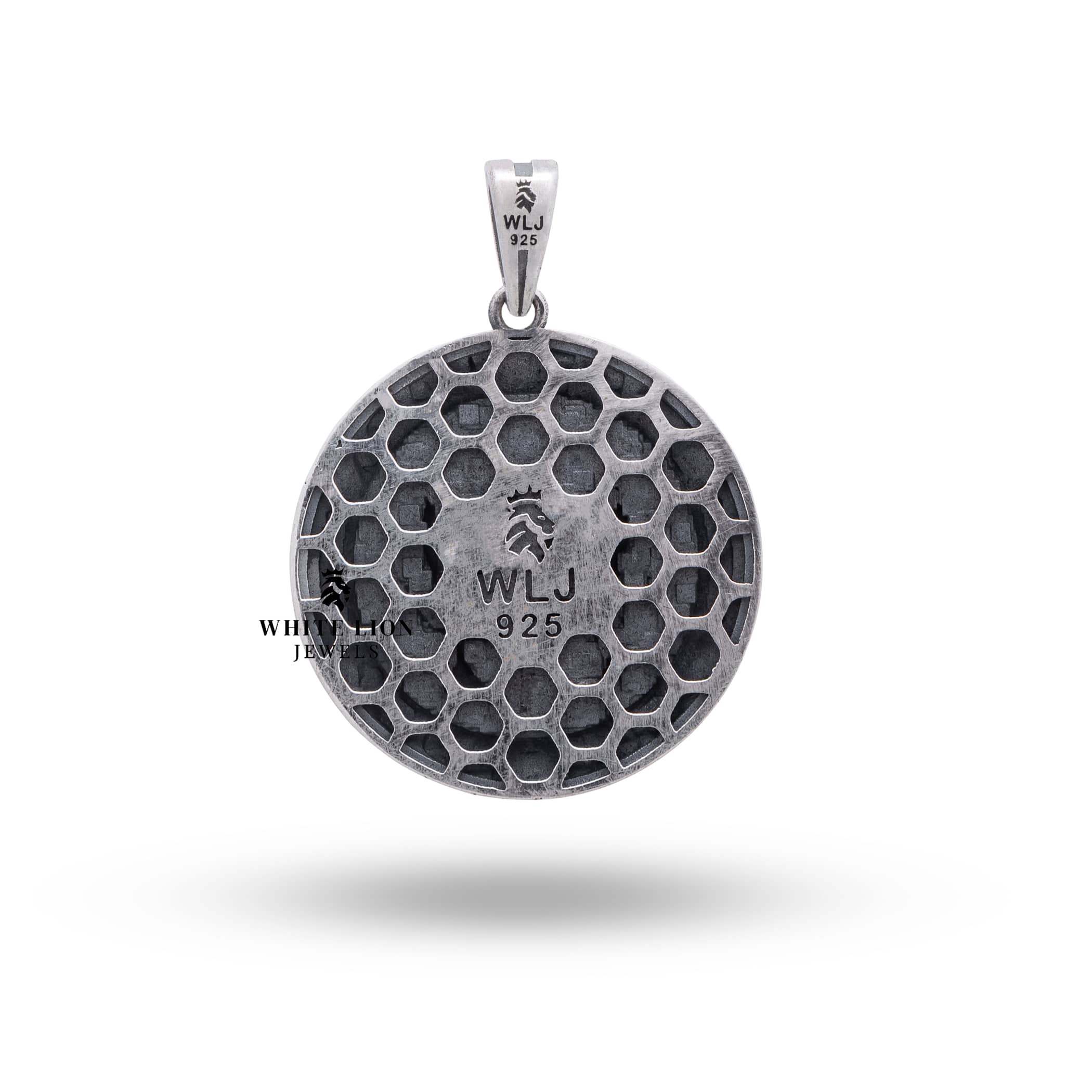 Angled view of Star Wars Jedi Order 925 Sterling Silver Pendant, emphasizing detailed craftsmanship.