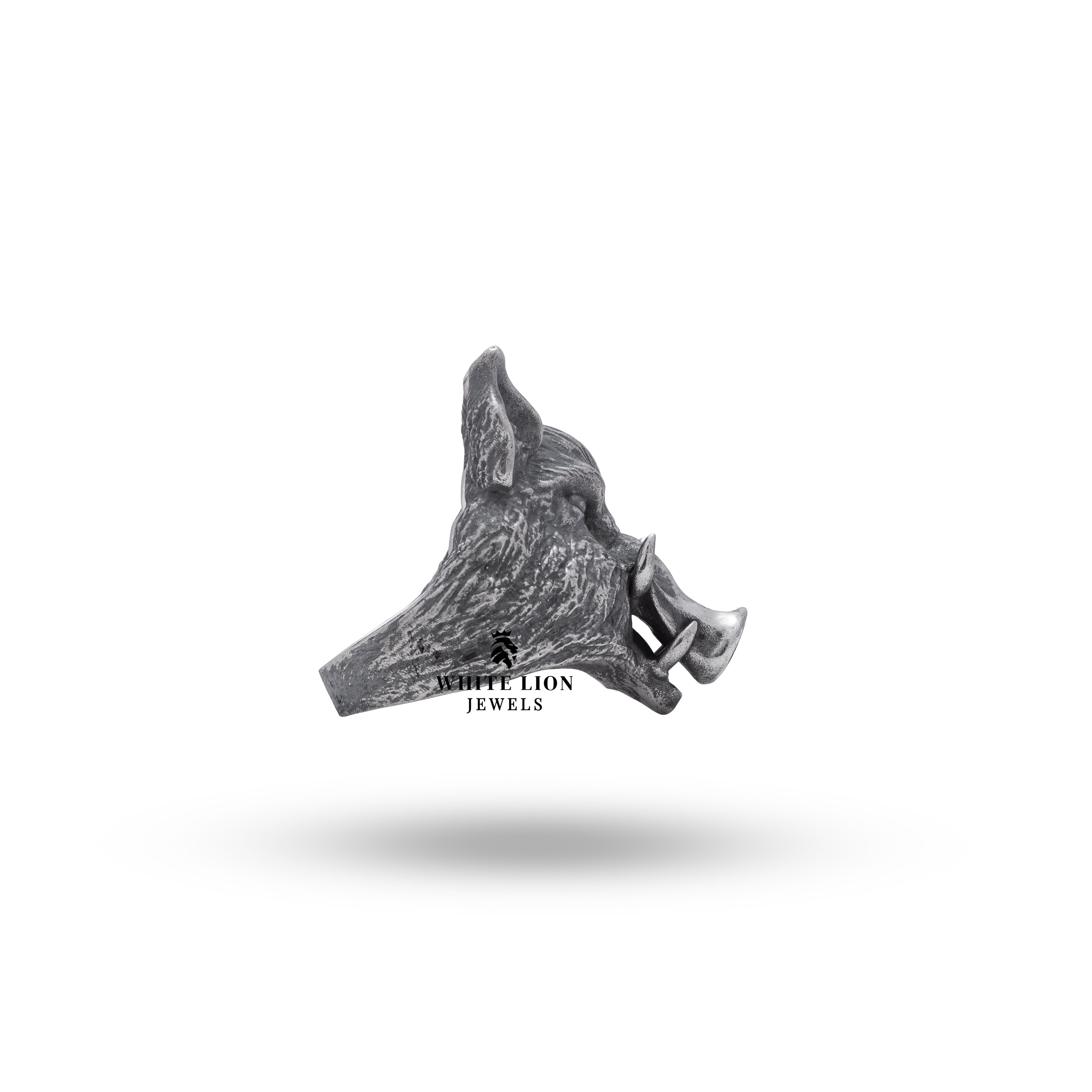 Detailed craftsmanship of the Wild Boar Pig 925 Sterling Silver ring.