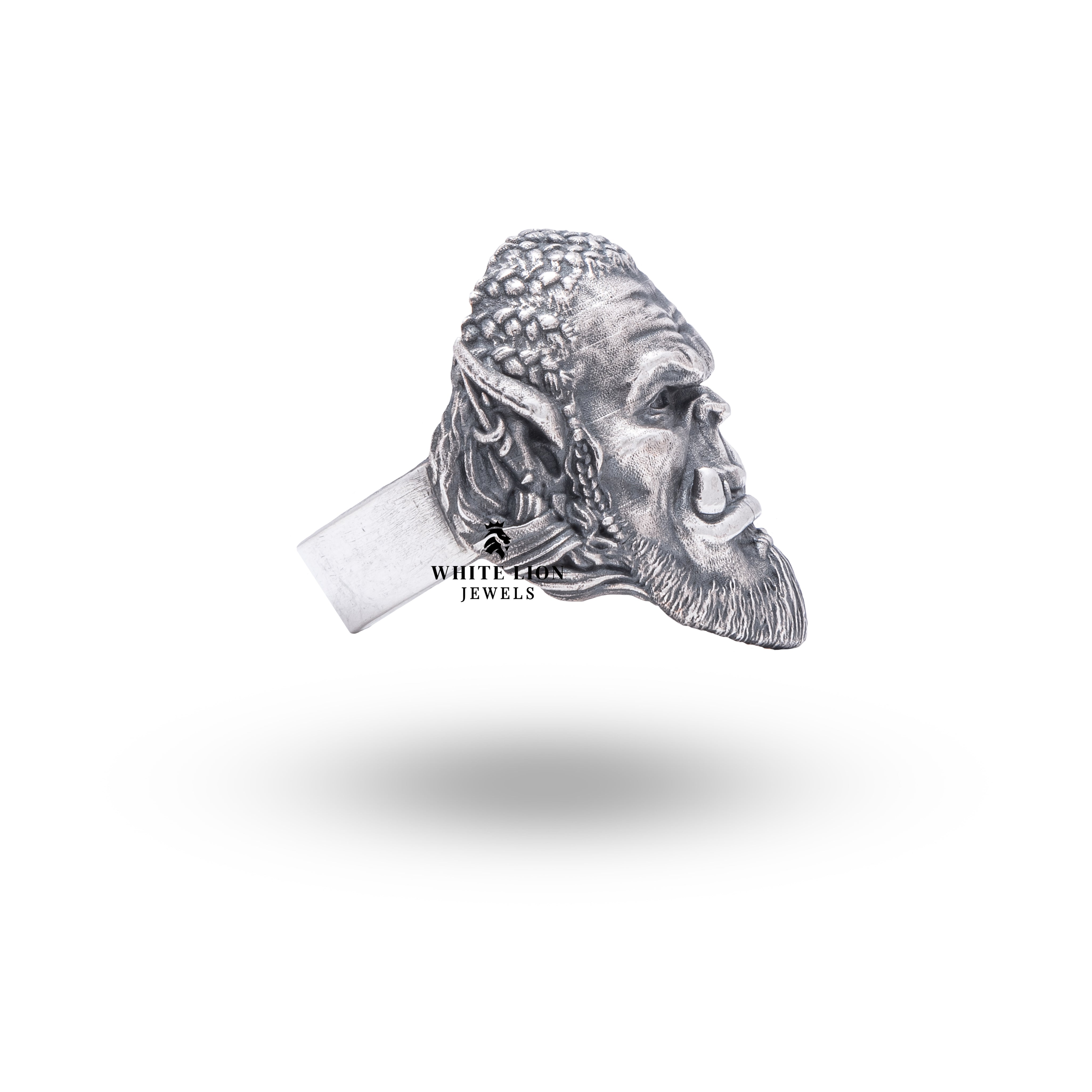 Back of the Orc Warcraft Orgrim Doom Hammer Ring showcasing craftsmanship in oxidized sterling silver