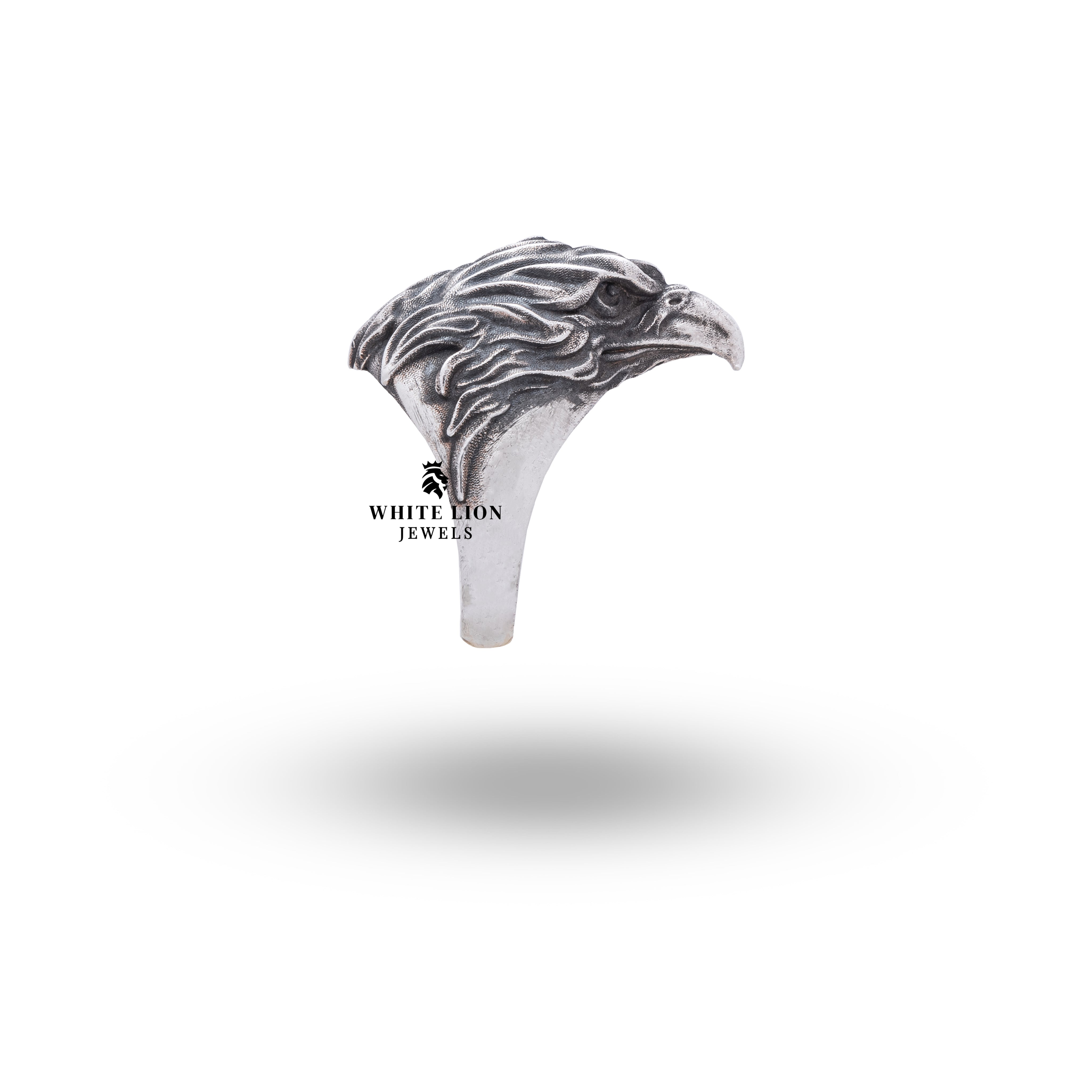 Bold and elegant Sterling Silver Ring featuring majestic eagle head design, ideal for statement wear.