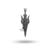 Side view of the Spear of the God Sword 925 Sterling Silver Pendant highlighting the sterling silver details