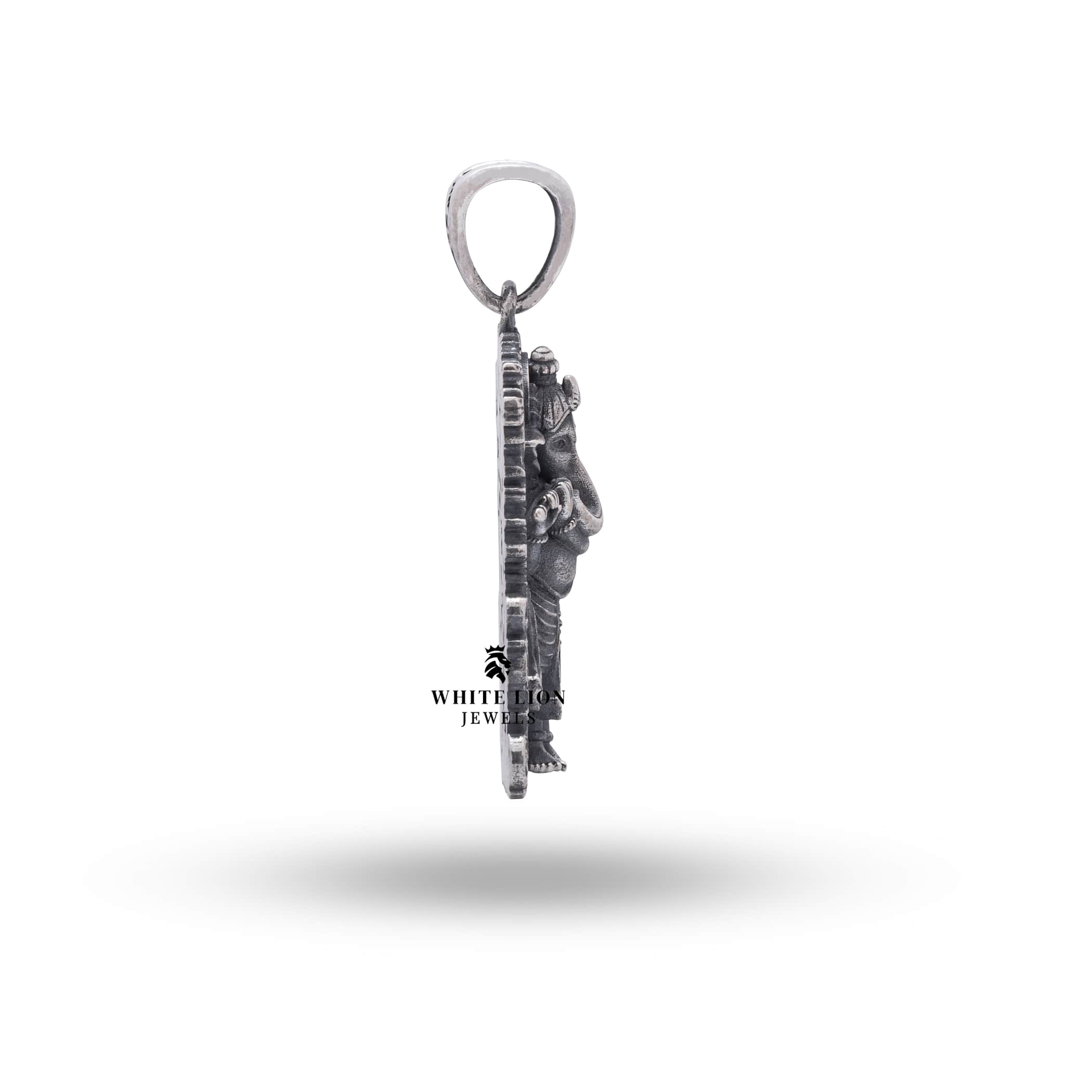 Side profile depicting the depth and craftsmanship of Ganesha Silver Pendant