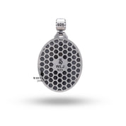 Detailed view of the Jesus 925 Sterling Silver Pendant, showcasing the clear protective coating and oval shape design