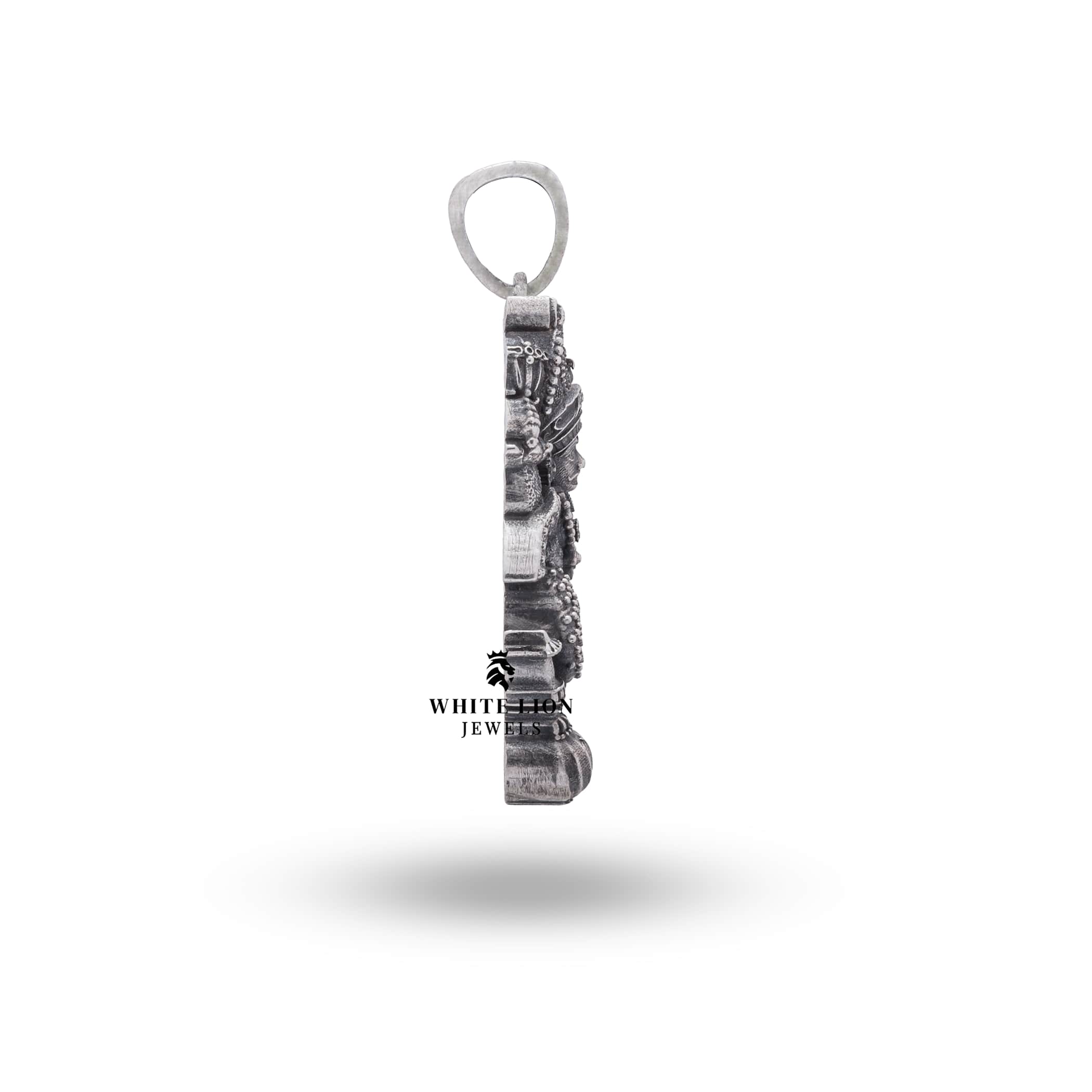 Back view of Sarangpur Hanuman Sterling Silver Pendant revealing artisan workmanship in oxidized finish