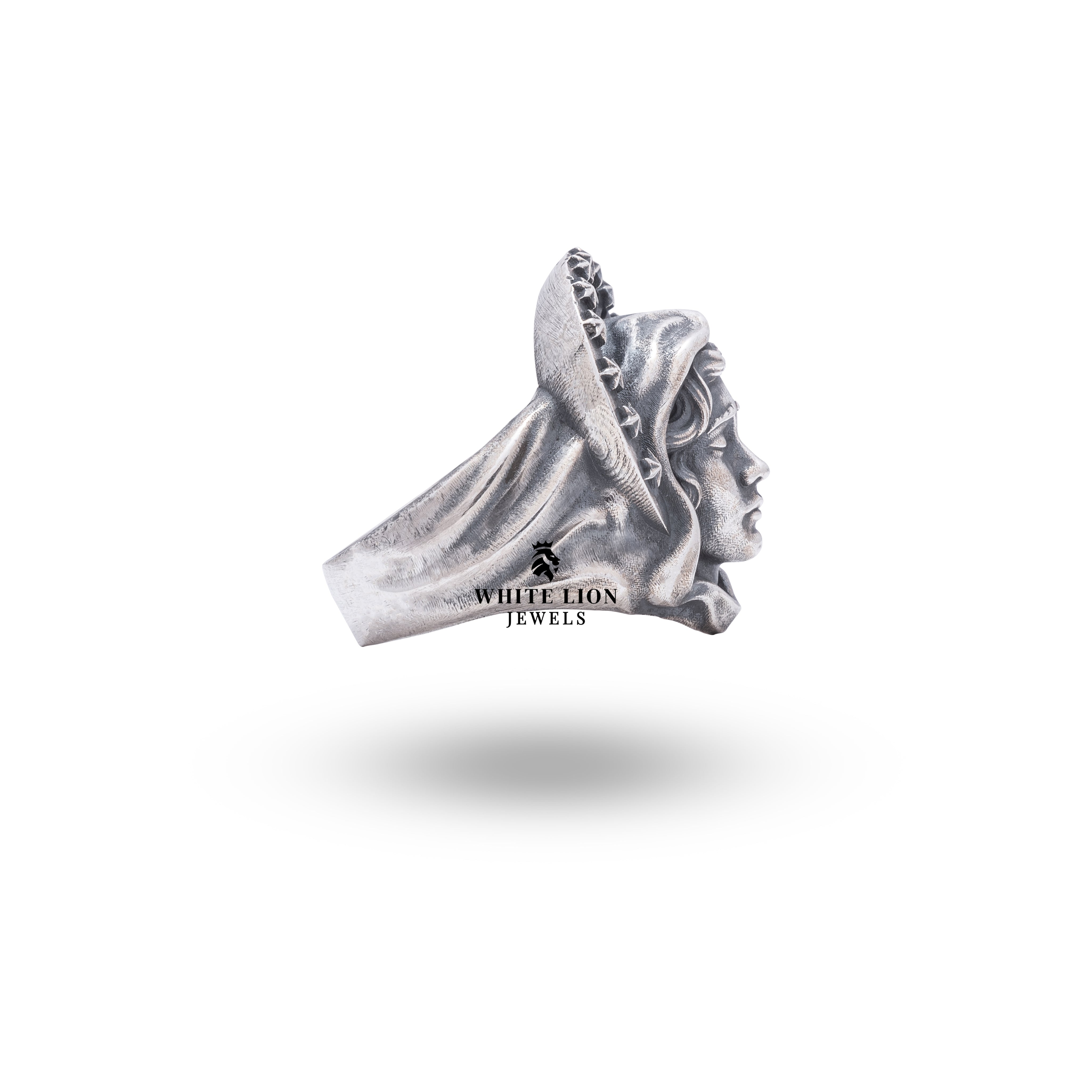 Virgin Mother Mary 925 Sterling Silver Ring worn on hand portraying elegant style.