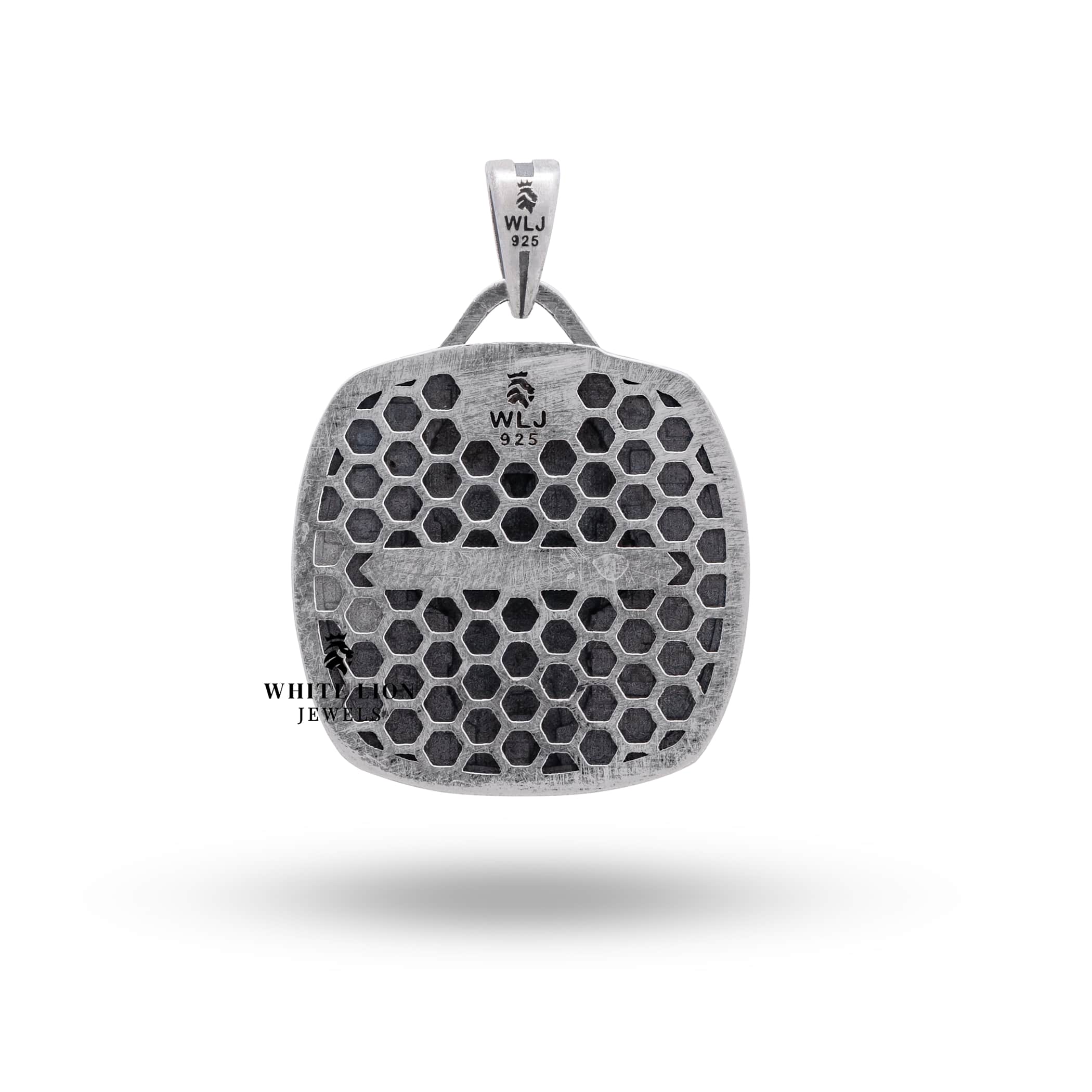 Back view of Anubis Scale Square Egyptian 925 Sterling Silver Pendant with clear protective coating.