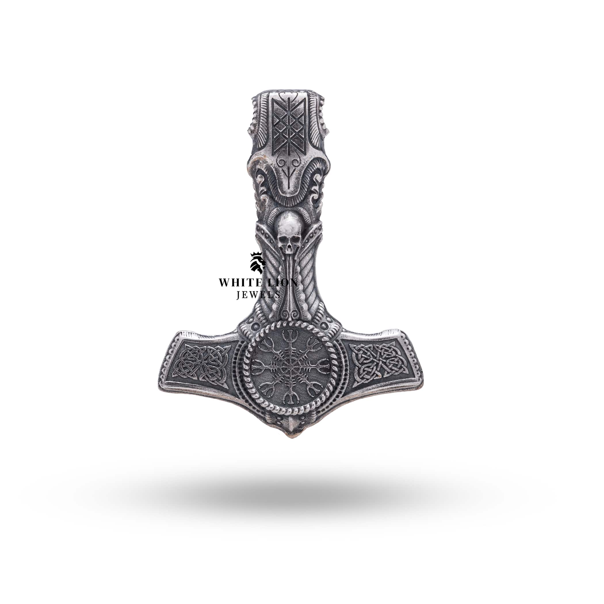 Thor Hammer Skull 925 Sterling Silver Pendant being worn, illustrating style and elegance for bold fashion statements.