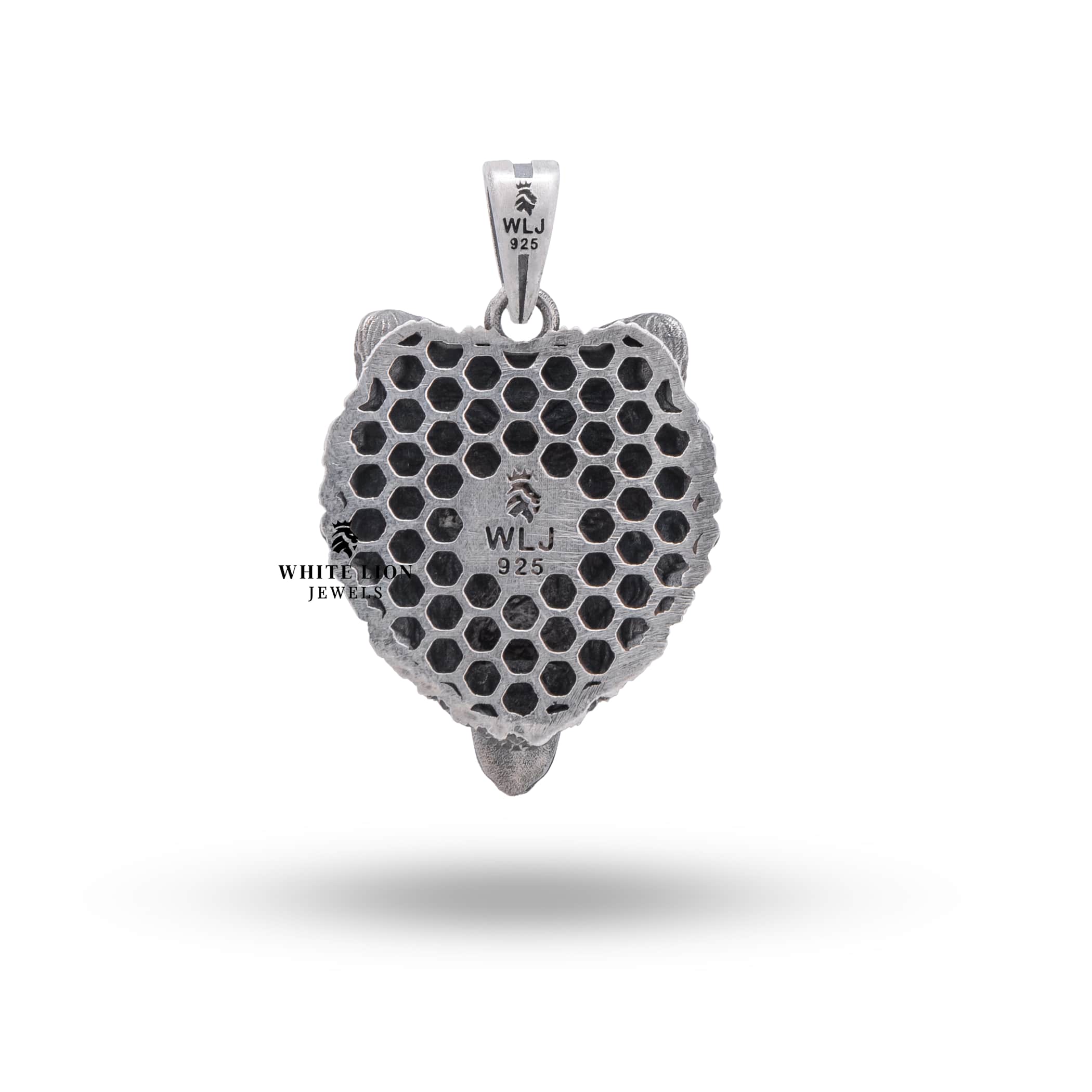 Close-up image of the intricate design of the Wild Roaring Bear Sterling Silver Pendant.