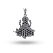 Sacred Goddess Laxmi pendant, enhancing prosperity charm in oxidized sterling silver.