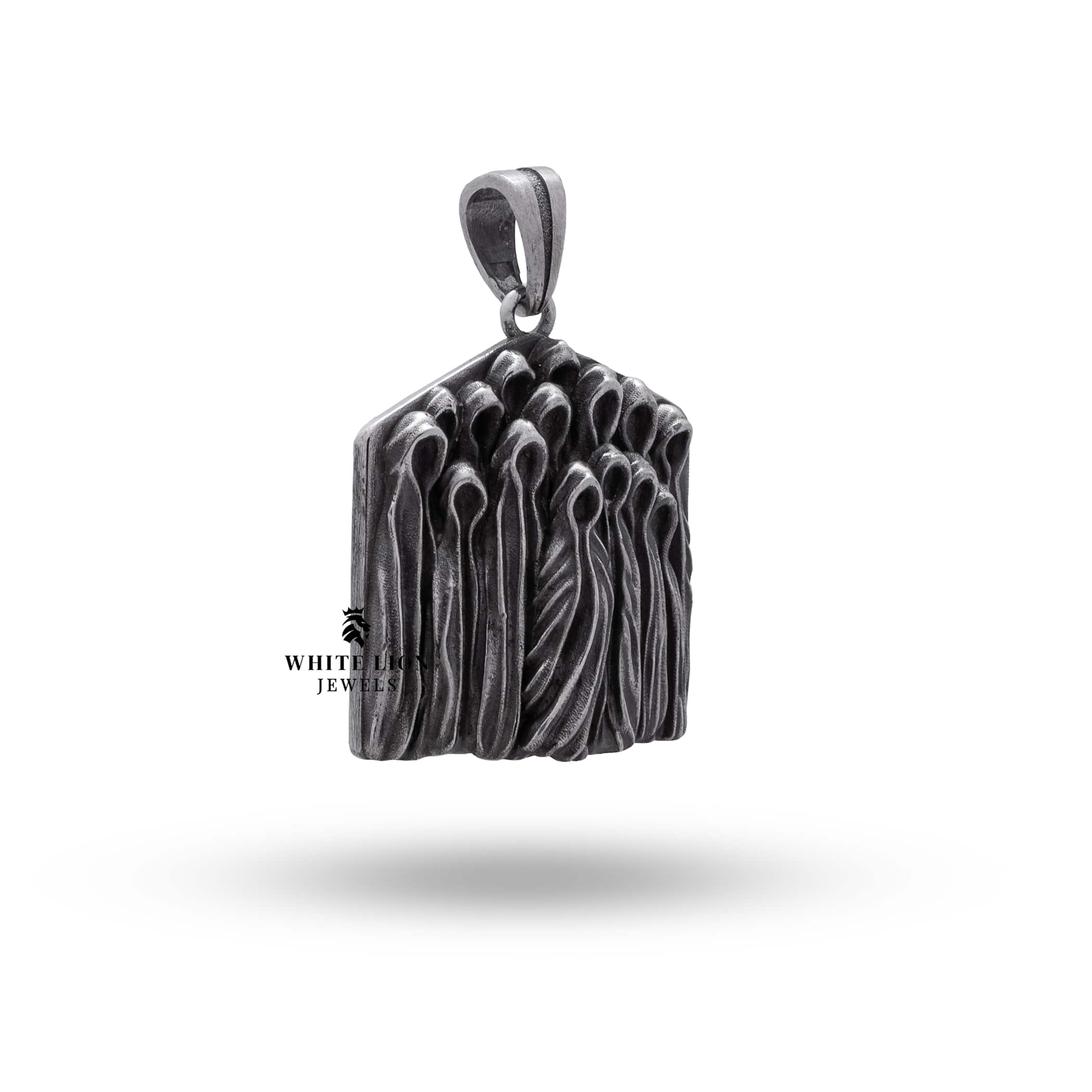 Back view of the Scary Phantom Biker Pendant in oxidized 925 Sterling Silver.