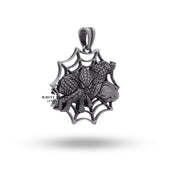 Handcrafted Spider Man Pendant with unique design in oxidized silver for comic enthusiasts.