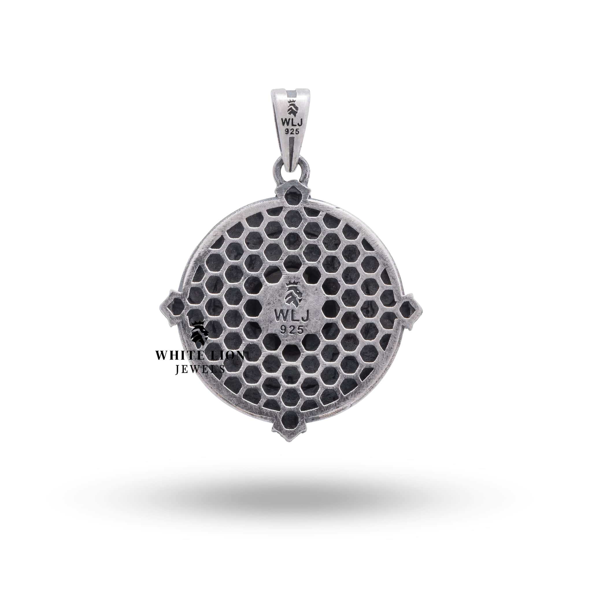 Close-up detail of Lily Skull 925 Sterling Silver Pendant, highlighting the artisanal craftsmanship.