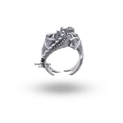 Close-up of Flying Dragon Creature Animal 925 Sterling Silver Ring highlighting detailed dragon scales