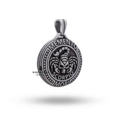 Side view of Memento Mori Scorpio Zodiac Pendant, highlighting oxidized silver finish and craftsmanship.