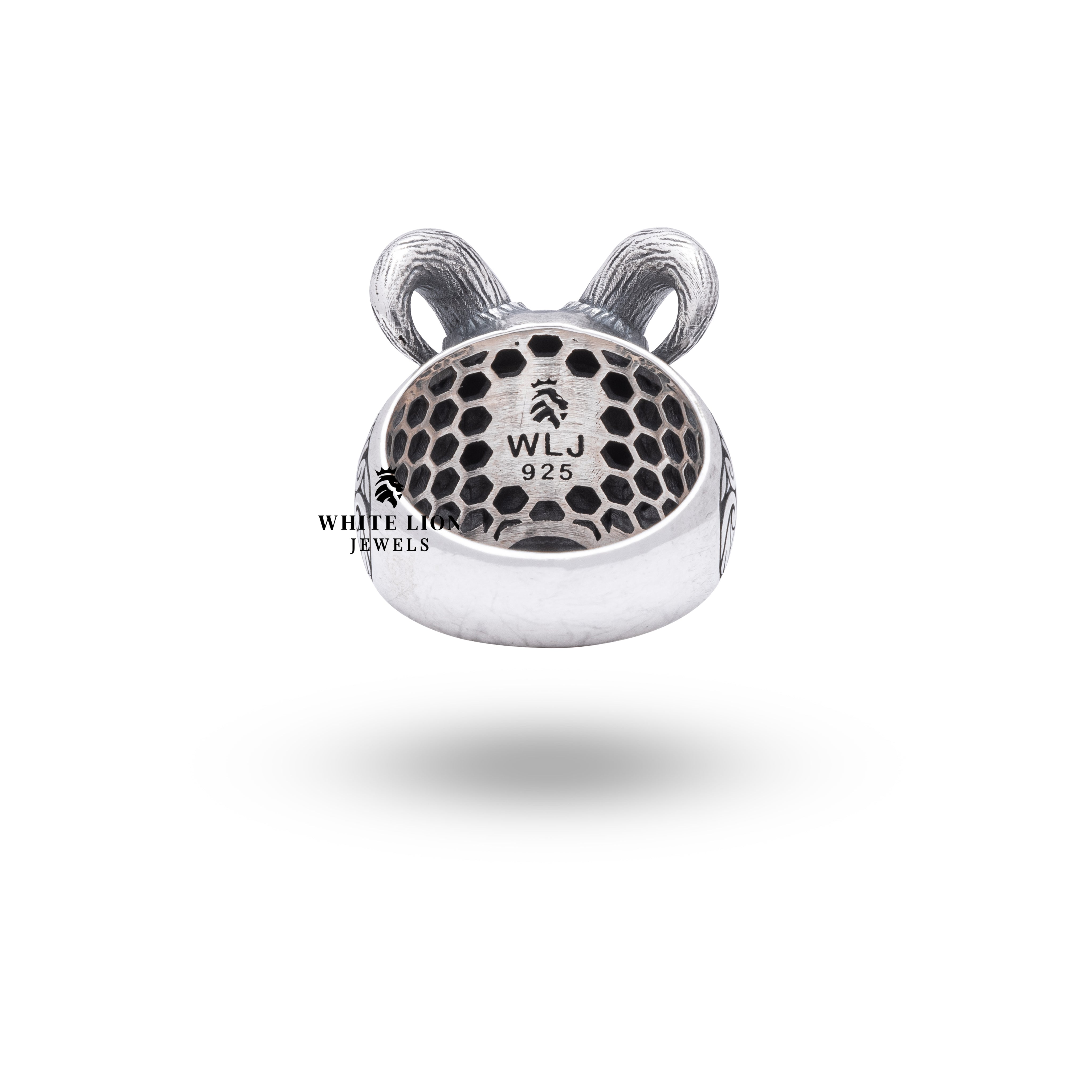 Bold statement silver ring with open jaw skull, finely crafted by White Lion Jewels.