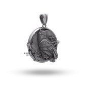 Back view of the Owl Night Bird 925 Sterling Silver Pendant, highlighting detailed workmanship in oxidized silver.