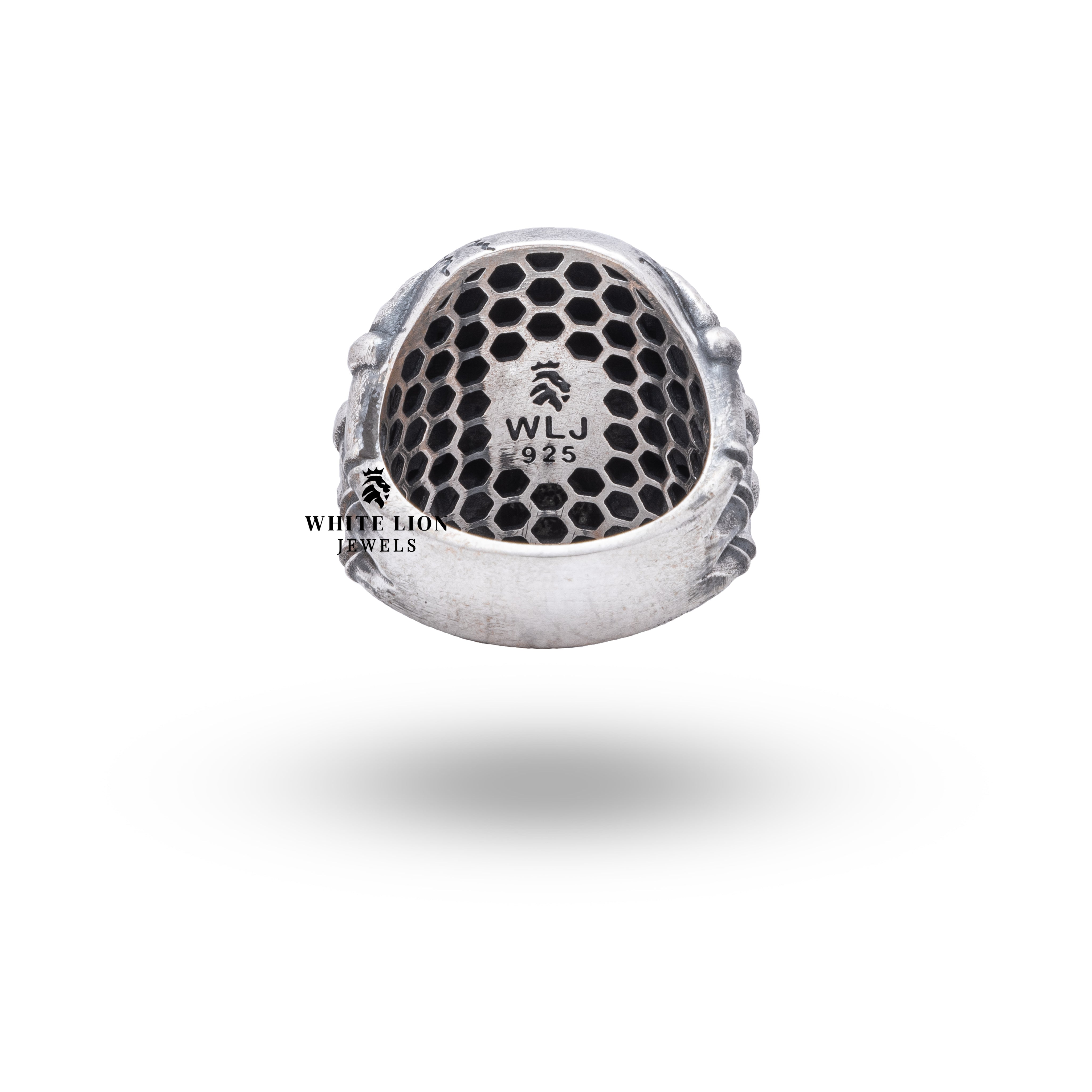 Oxidized Silver Skull Ring in claw style from White Lion Jewels for gothic and punk aesthetics