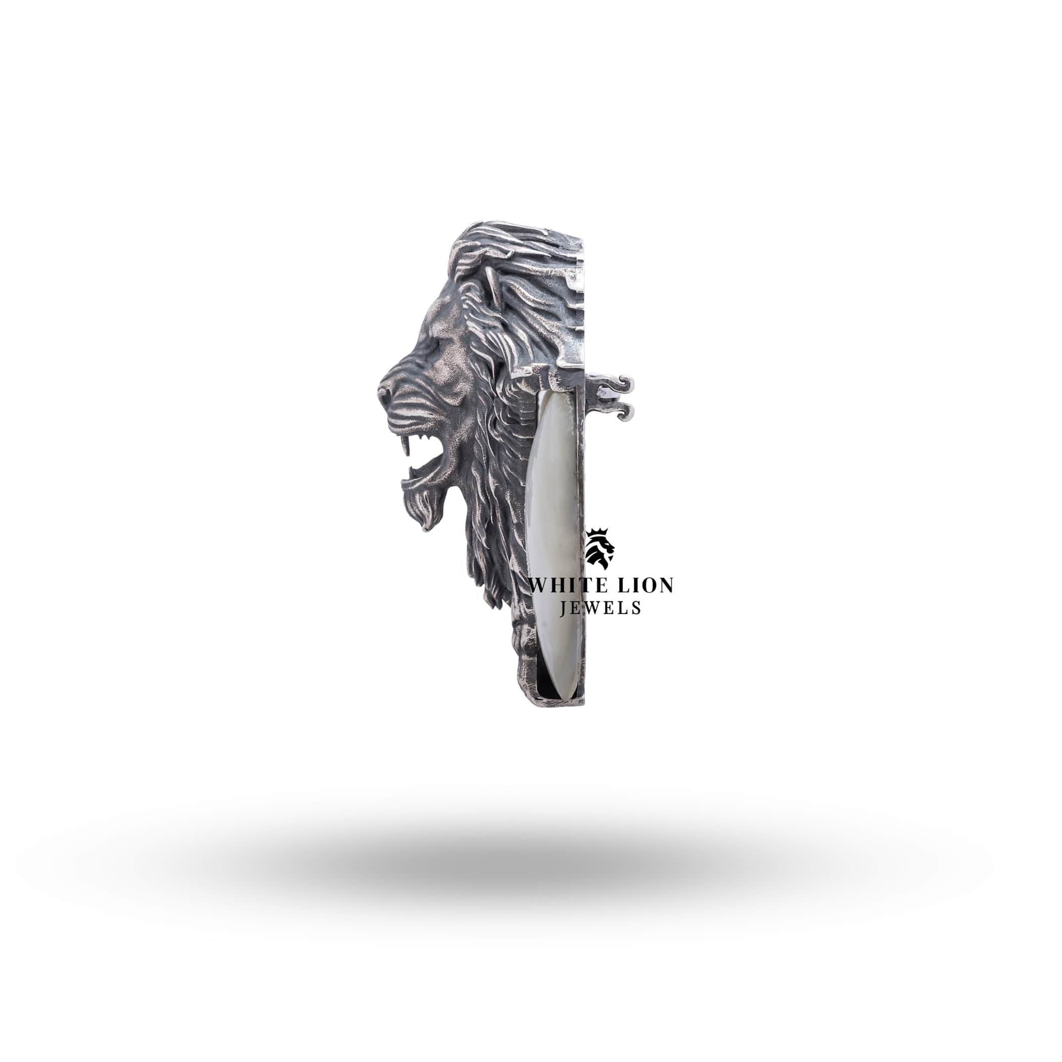 Handcrafted African Lion King Brooch by White Lion Jewels in 925 Sterling Silver, adorned with natural shine