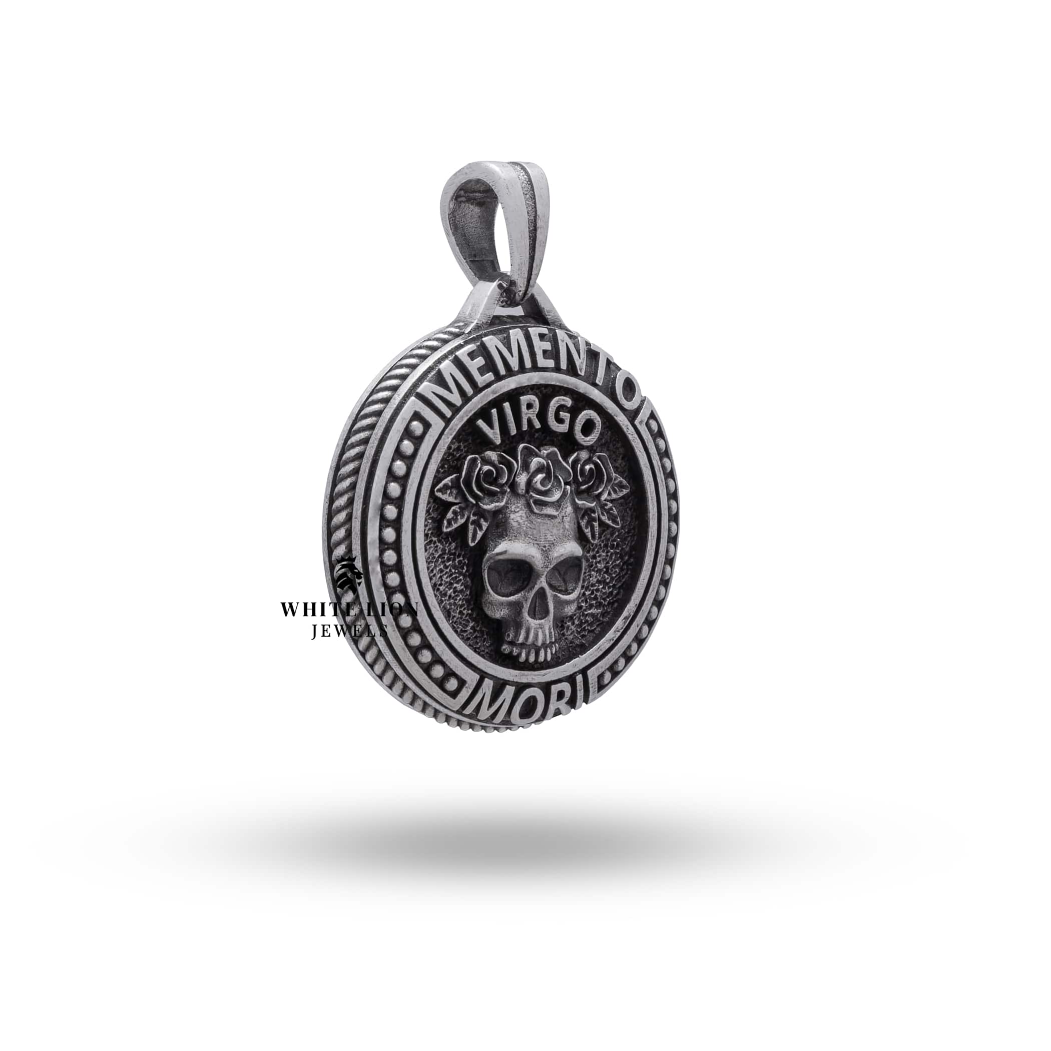 Detailed view of the intricate Virgo flower design on the 925 Sterling Silver pendant