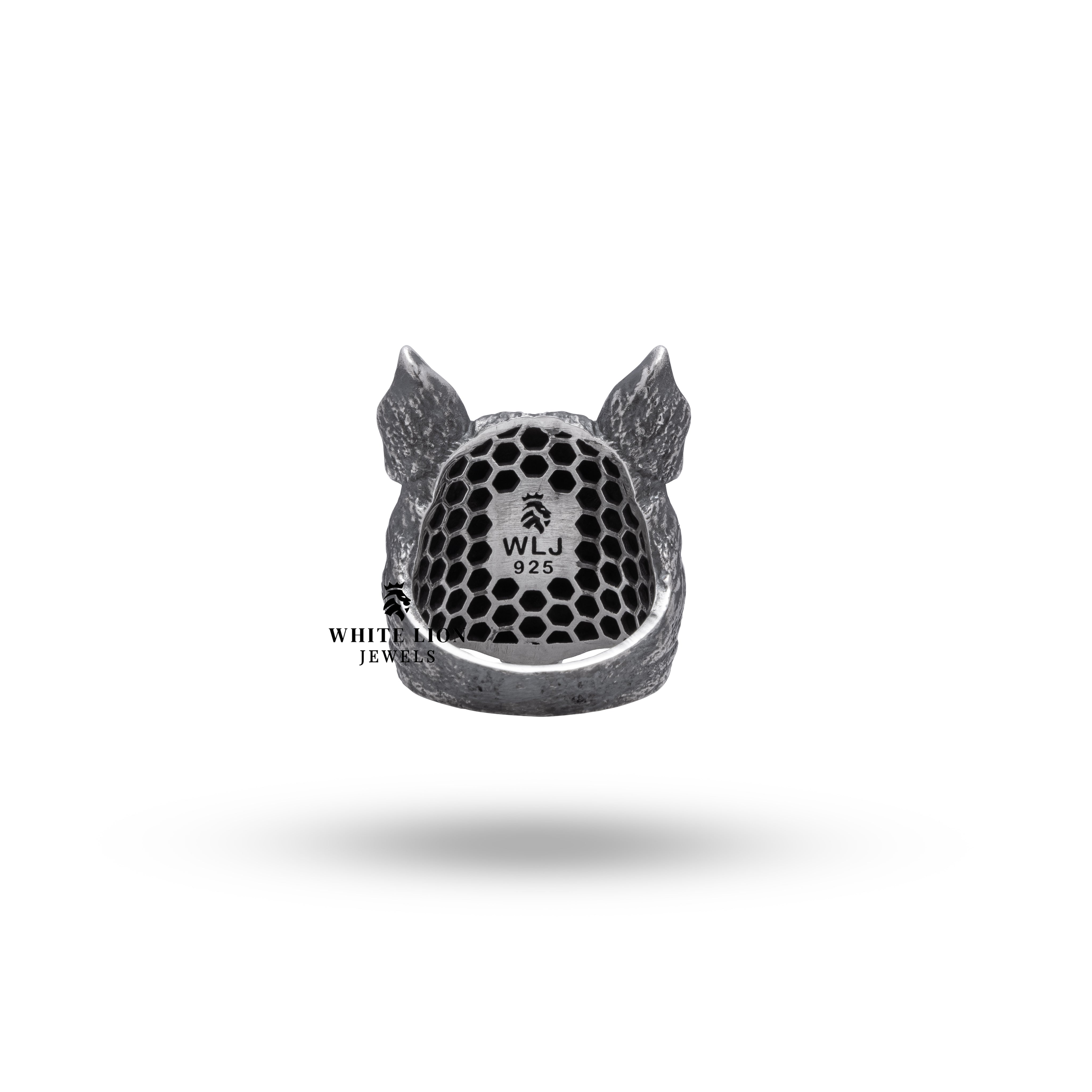 Wild Boar Pig 925 Sterling Silver ring worn on hand showing its rugged elegance.