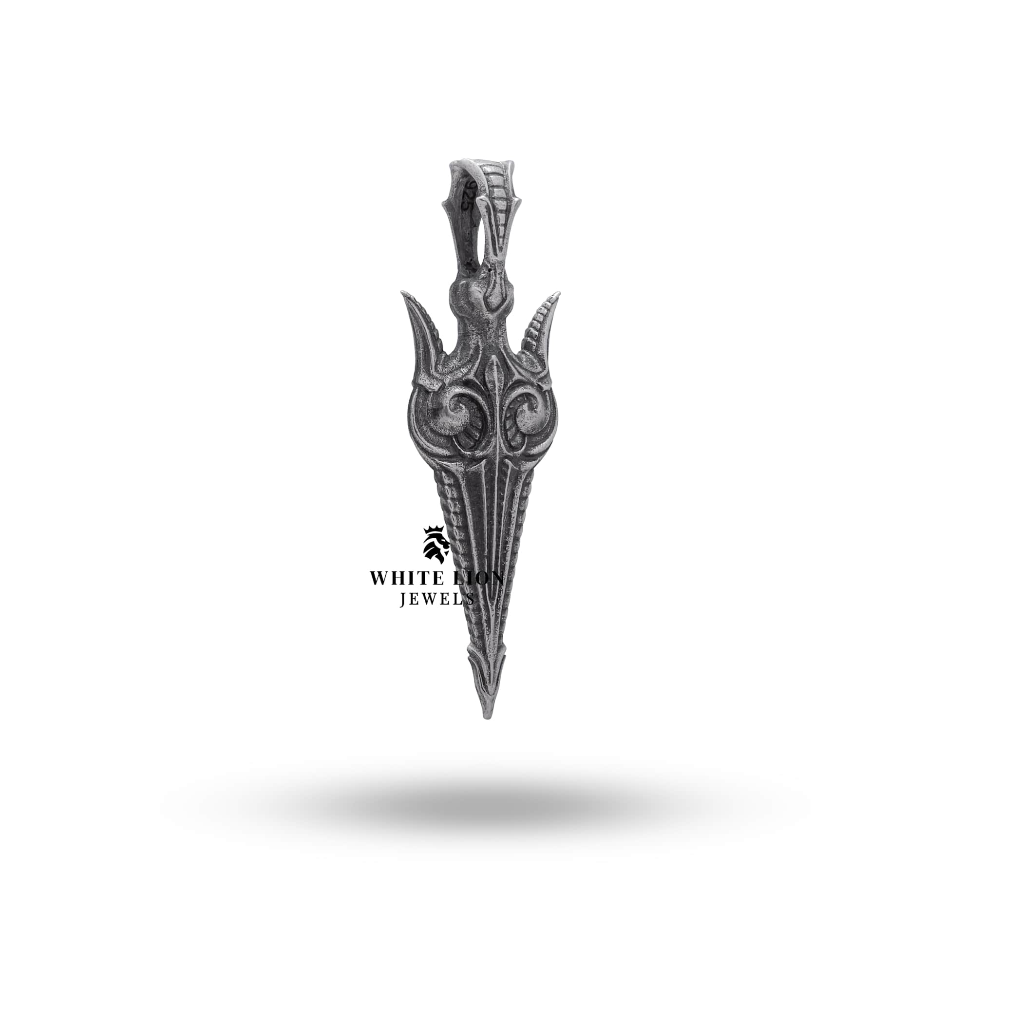 Back view of Spear of the God Sword 925 Sterling Silver Pendant featuring smooth craftsmanship