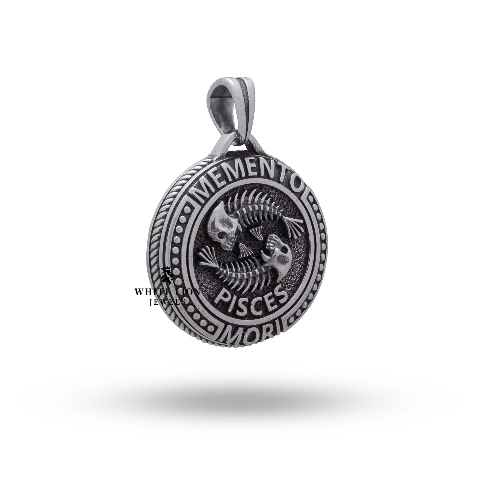 Handcrafted Pisces Zodiac Pendant in oxidized 925 Sterling Silver, unique fashion accessory by White Lion Jewels.