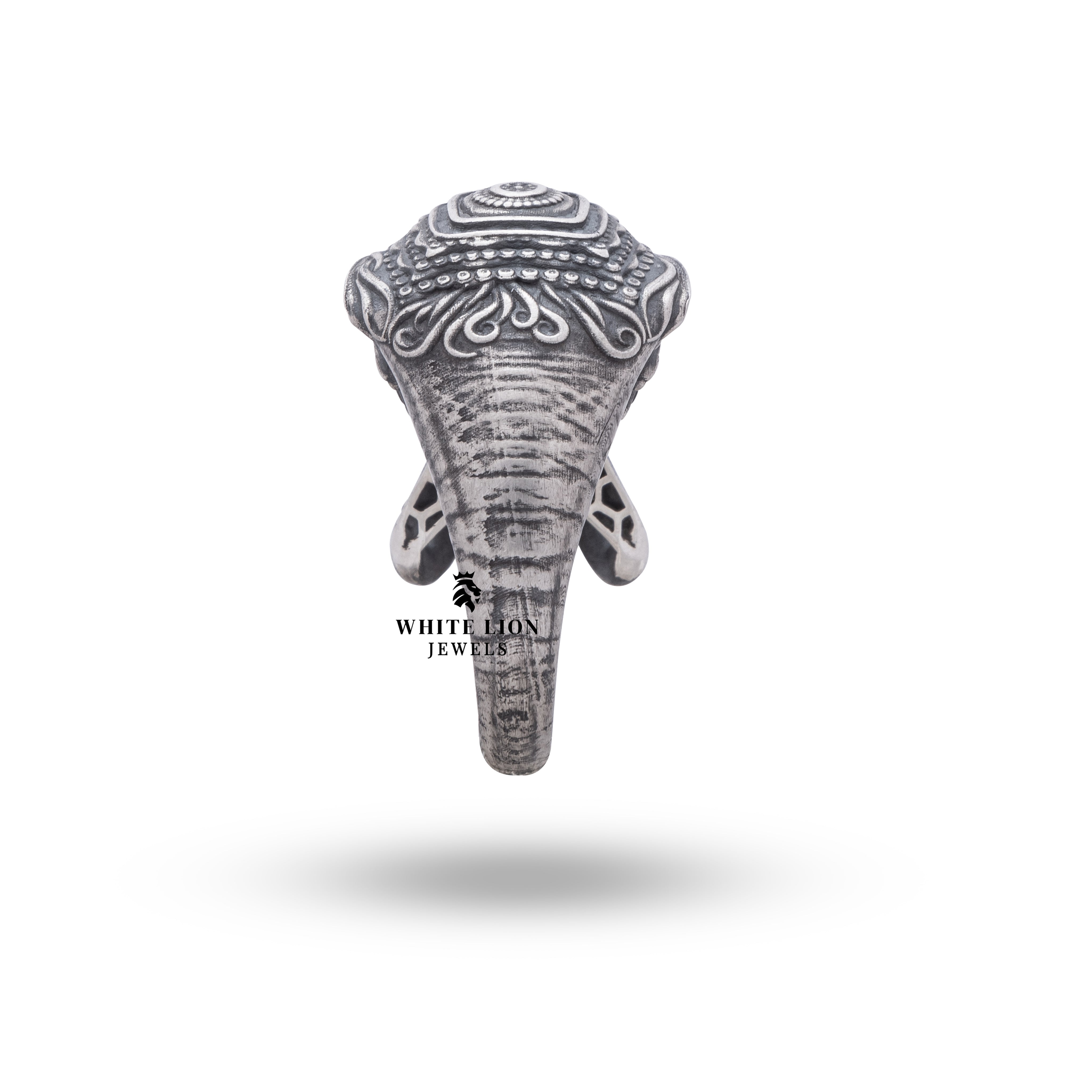Luxury elephant motif ring crafted in 925 sterling silver with a protective coating, designed for a bold statement.