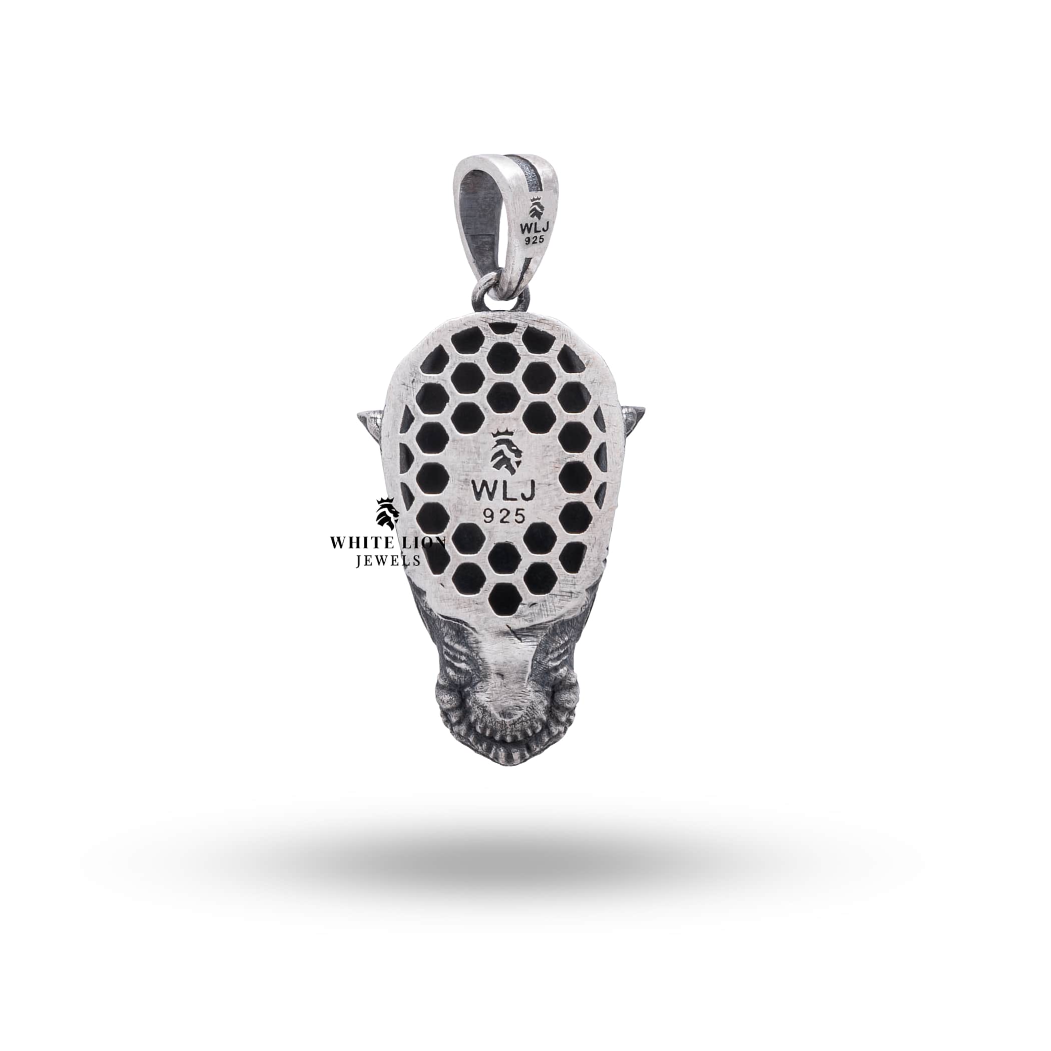 Luxury African Rhino Head Pendant by White Lion Jewels in oxidized silver