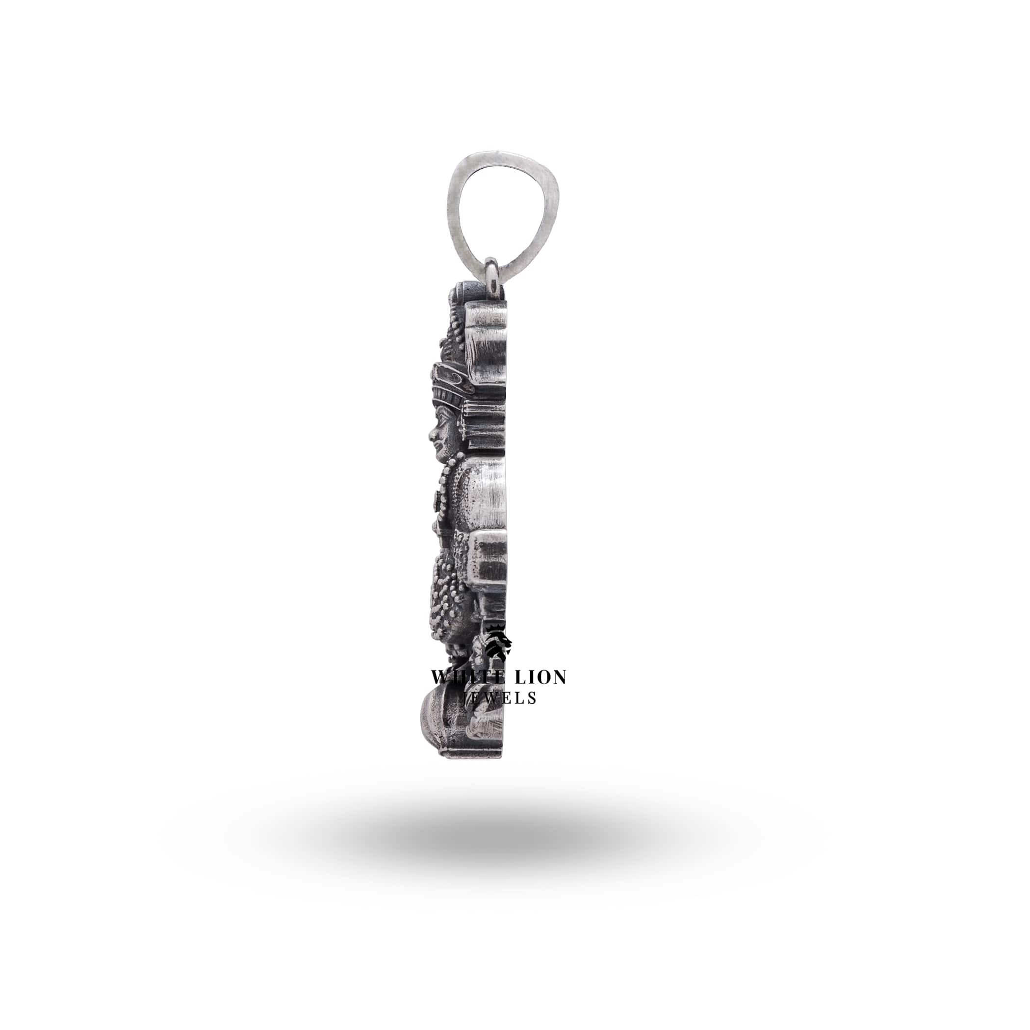 Sarangpur Hanuman Sterling Silver Pendant hanging on a chain, highlighting religious amulet elegance