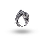 Front view of Flying Dragon Creature Animal 925 Sterling Silver Ring highlighting its intricate craftsmanship