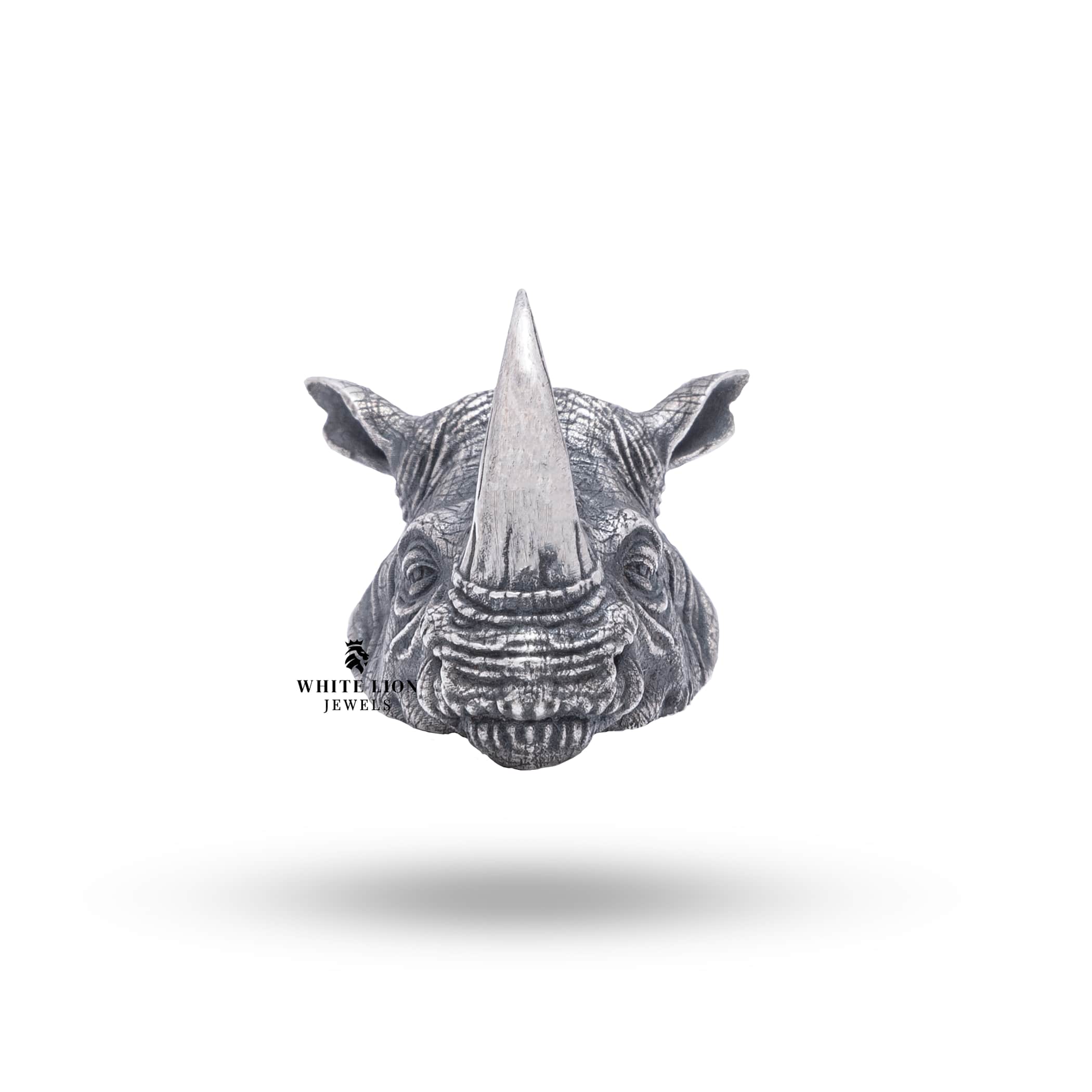 Unique Rhino Head Design Pendant displayed on a silver chain
