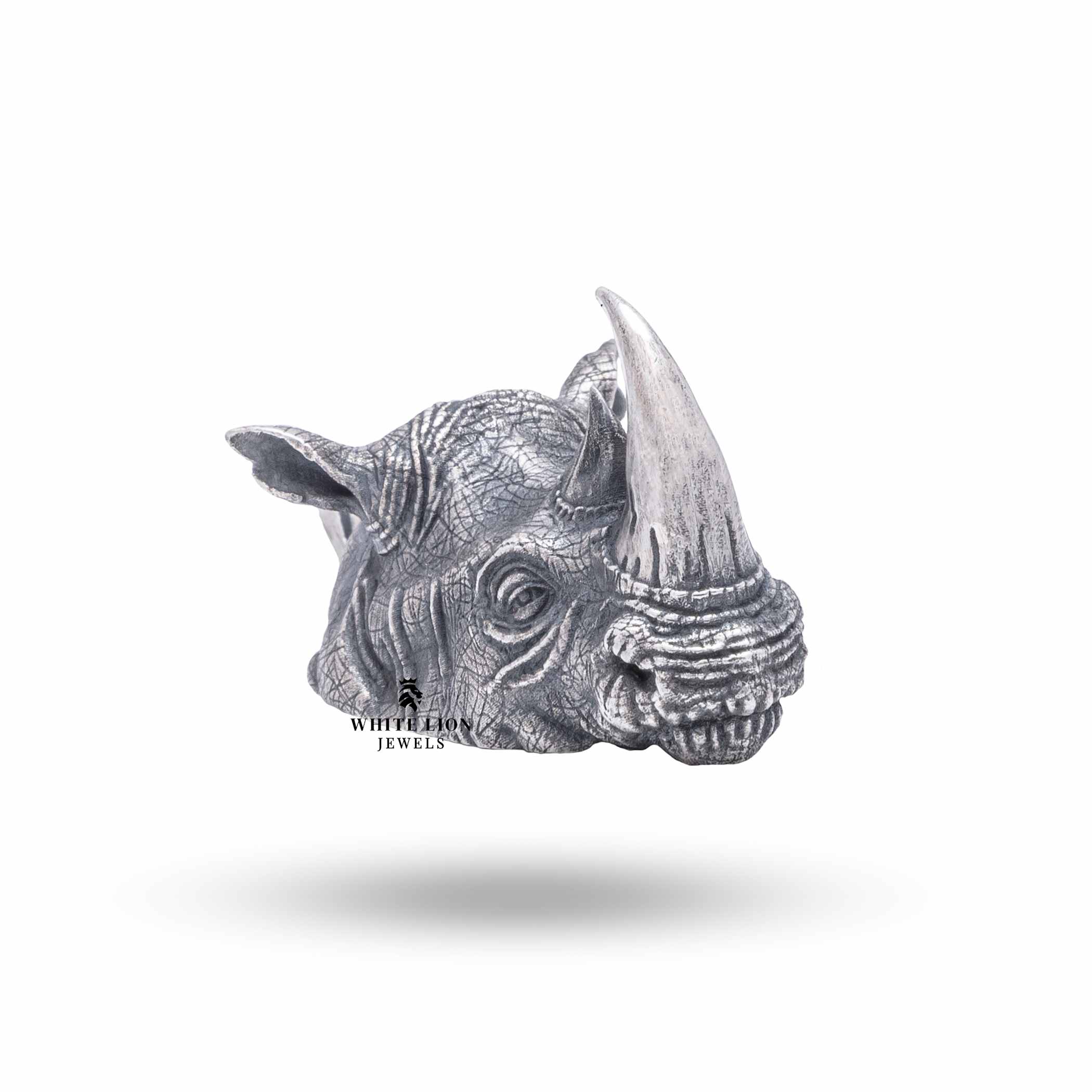 Handcrafted detail of African Rhino Pendant from White Lion Jewels