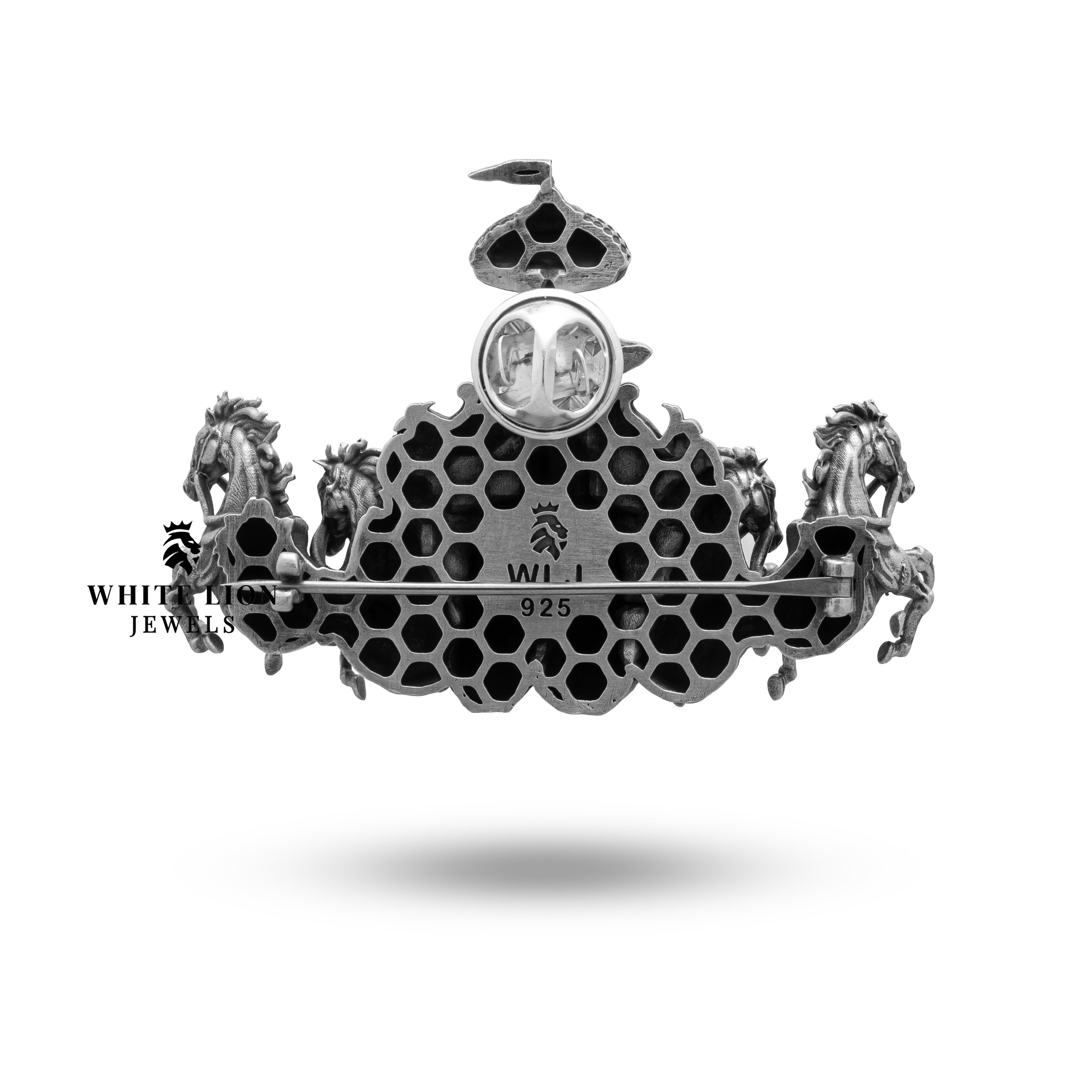 Krishna Chariot Horse Brooch | 925 Sterling Silver | Handcrafted Elegance | Cultural Jewelry Gift