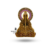 Buddha Cubic Zirconia 925 Sterling Silver Gold Plated Brooch Pin