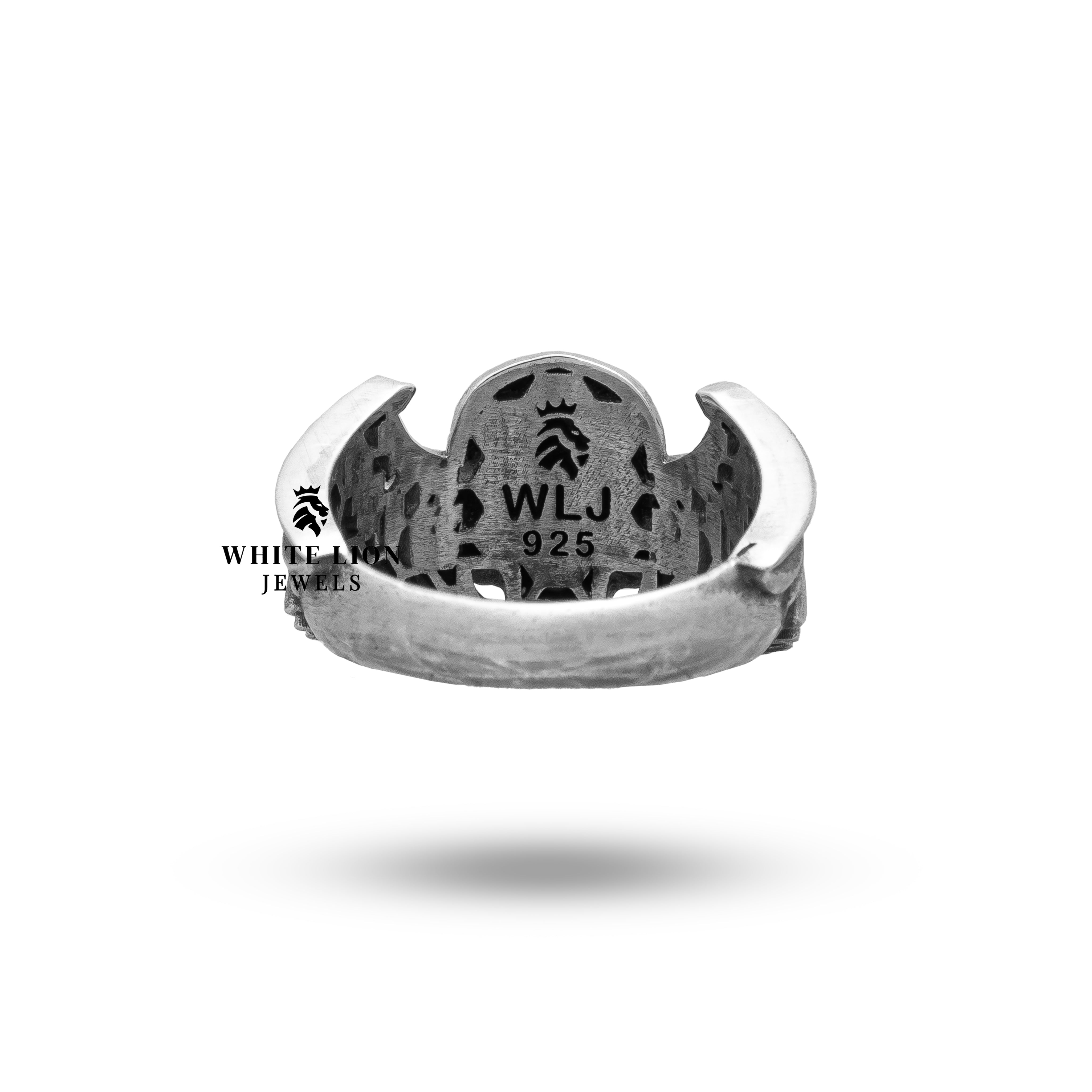 Half Jaw Gothic Skull wings 925 Sterling Silver Ring