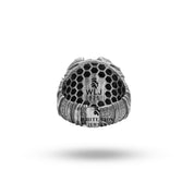 Packaging of Gothic Skull Eagle Sterling Silver Ring with White Lion Jewels branding.