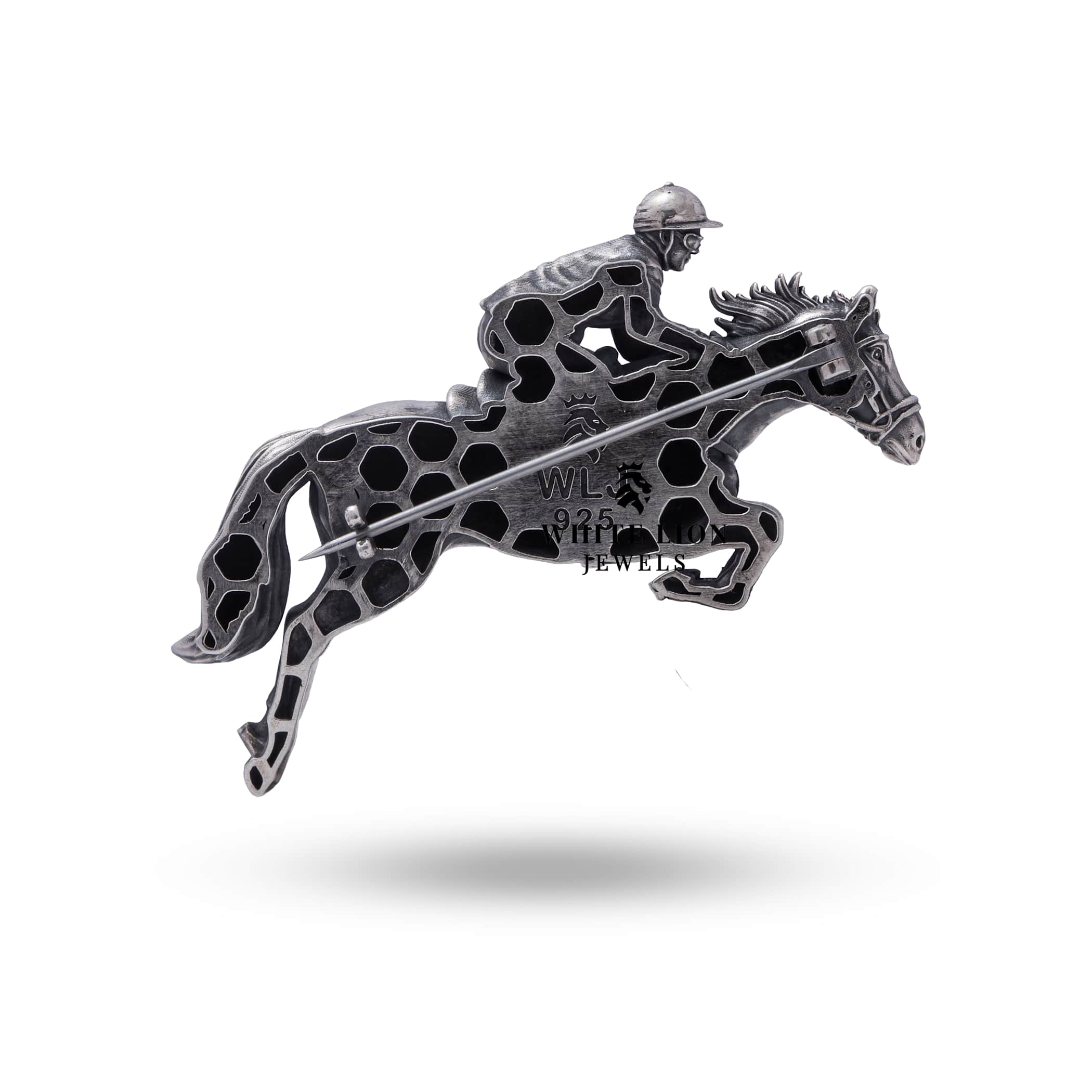 Display setting of Horse Jockey Biker Polo Riding Racing Animal 925 Sterling Silver Brooch