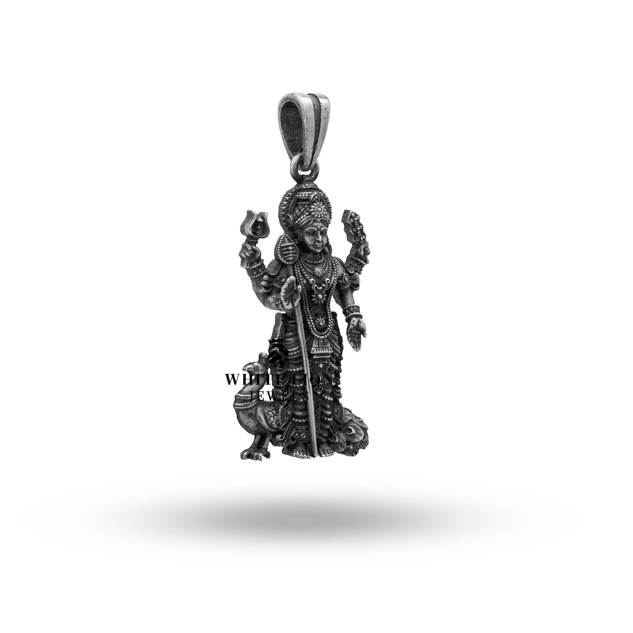 Oxidized Silver Pendant featuring Lord Kartikeya and Ganesha
