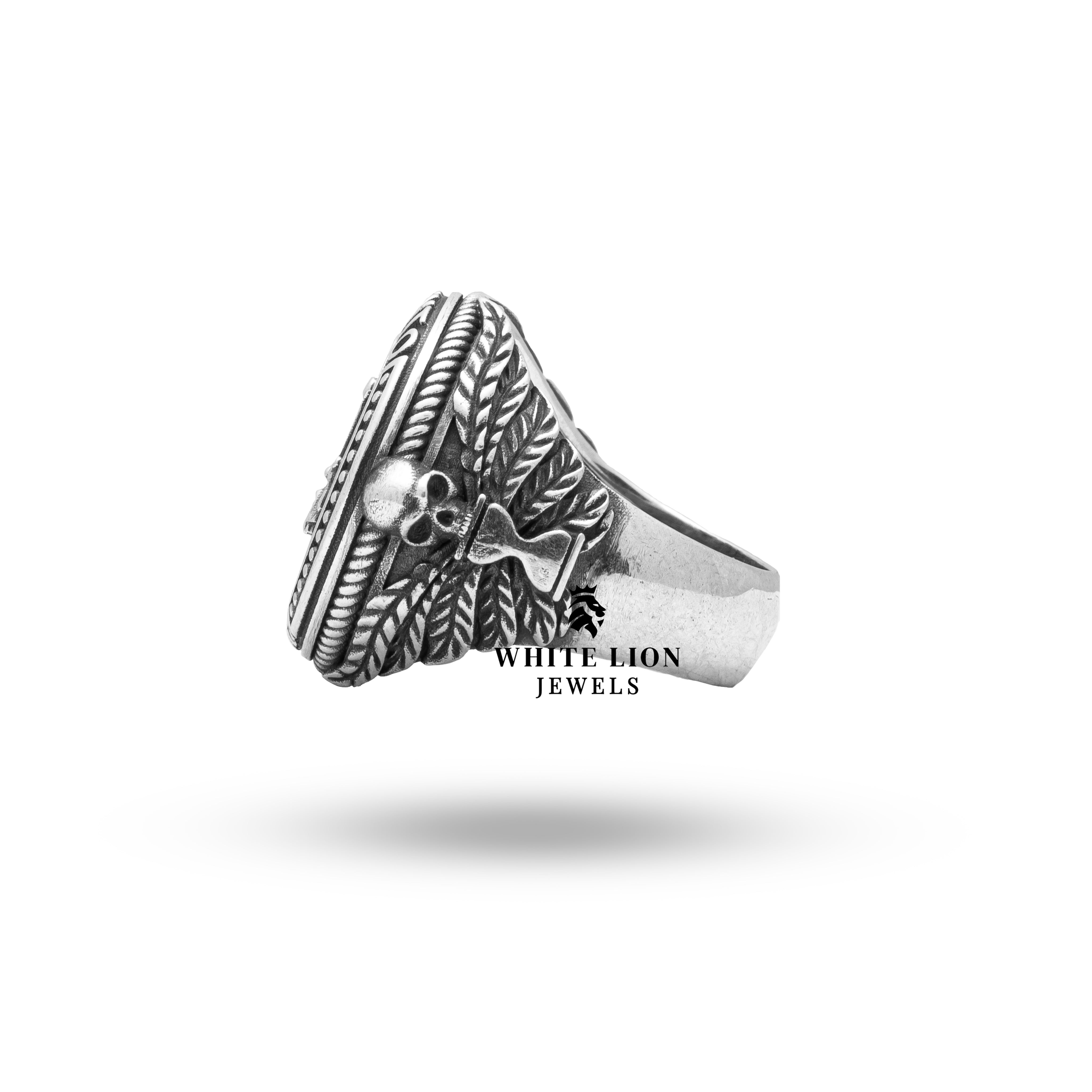 Intricately Designed Sterling Silver Memento Mori Ring for Libras