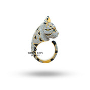 Cat Cubic Zirconia Iced Out Ring worn on hand showcasing its elegance and style.